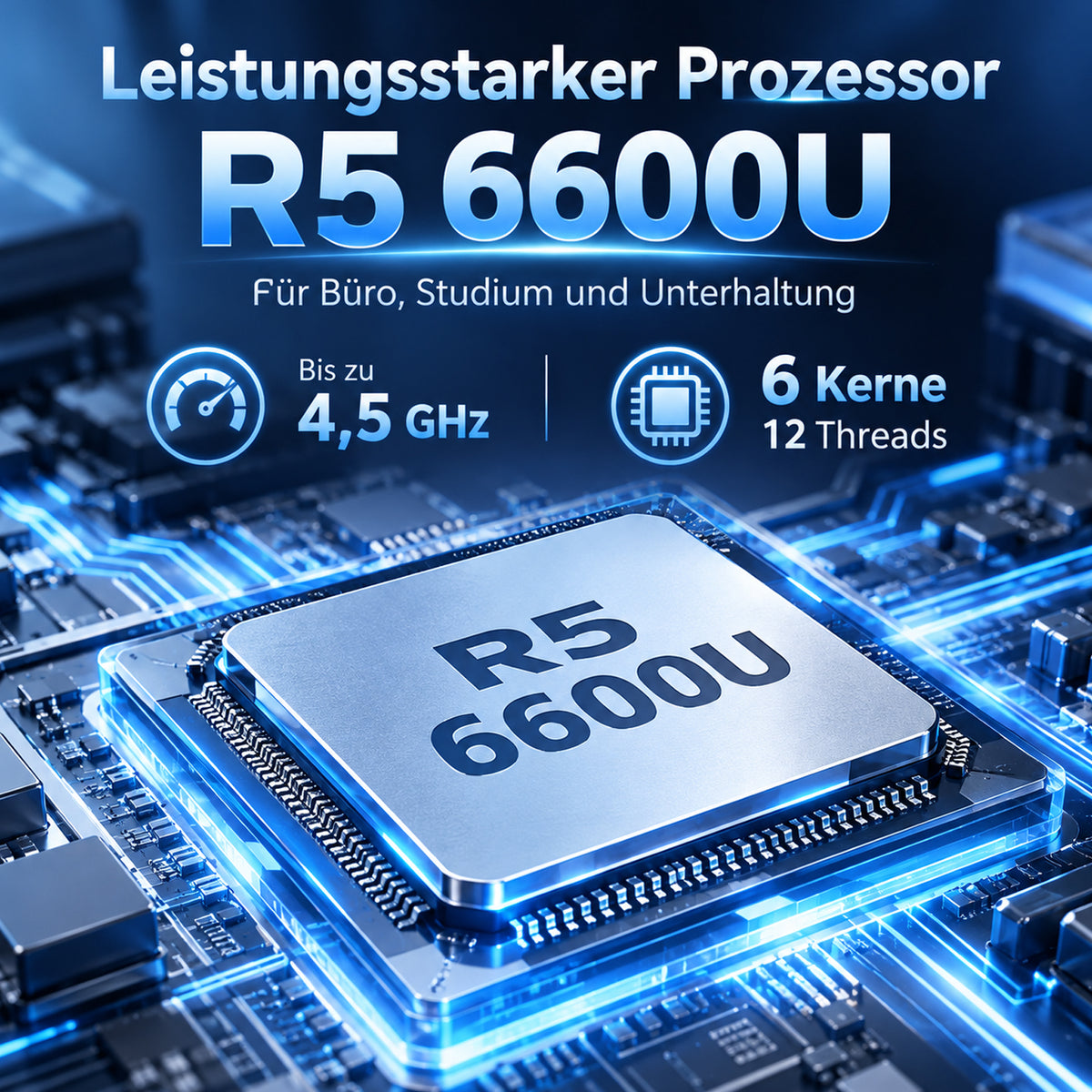 Auusda Laptop 15,6 Zoll, R5 6600U 6-Kern-Prozessor, 12GB DDR5 RAM 256GB PCIe SSD, Notebook (bis zu 4,5 GHz) mit Full HD IPS Display, Beleuchteter Tastatur, 2 Type-C-Anschlüssen, für Büro und Studium