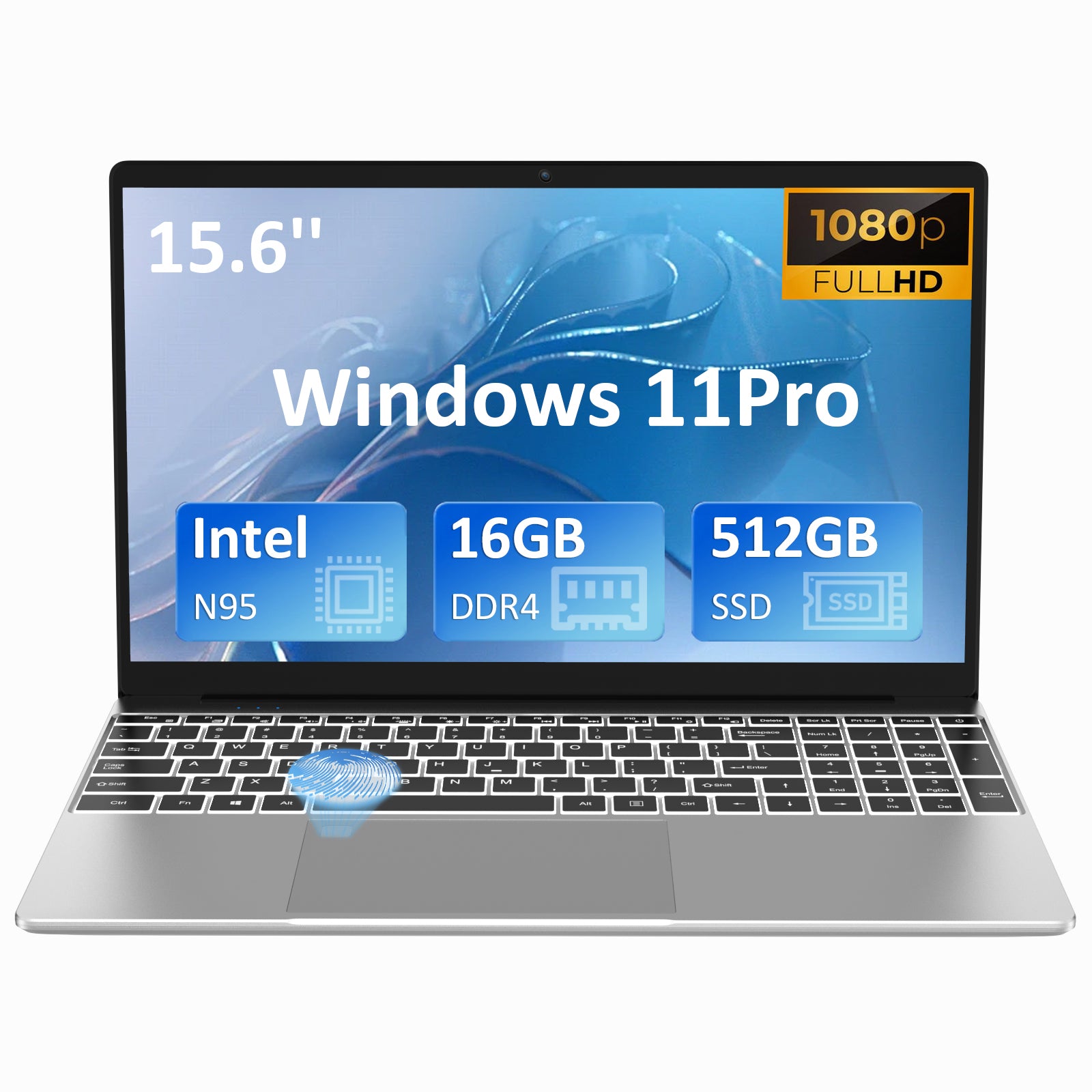 Auusda T152A Laptop-Intel N95,16GB DDR4 RAM 512GB NVMe SSD，Silver