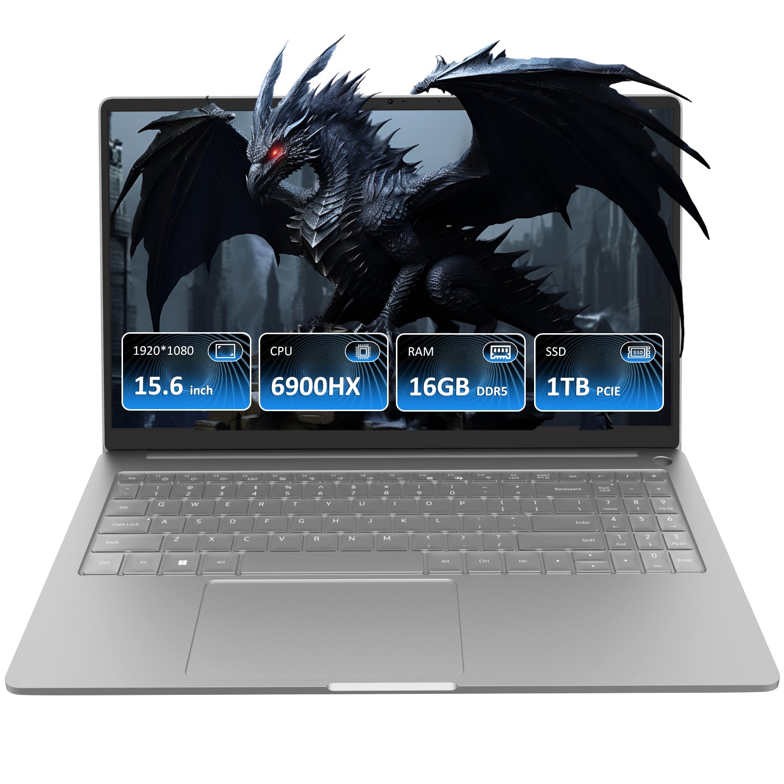 auusda 2025 15.6" IPS Laptop - Ryzen 9 6900HX 16GB RAM 1TB SSD, DDR5, (8-Core 16-Thread, 3.3GHz - 4.9GHz), Backlit Keyboard, Fingerprint Login, Numpad, Computer with 100W Type-C, HDMI, Win 11 Pro, Silver