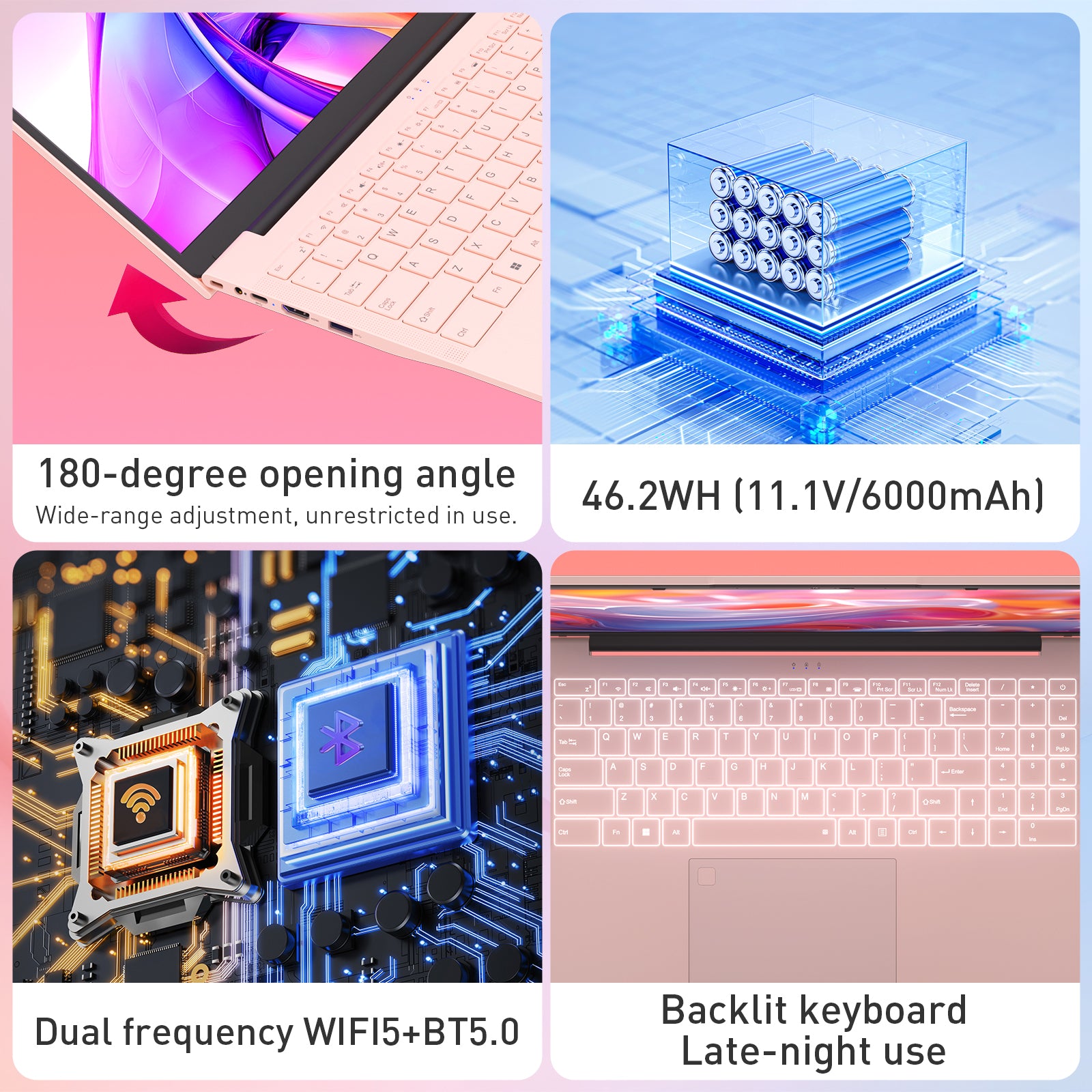 auusda 15.6" FHD Laptop, Athlon Silver 3050E Processor, 16GB DDR4 RAM, 1TB SSD, WiFi 5/ USB 3.0/ Type-C/HDMI, Win 11 Pro, IPS Thin and Light Computer Notebook for Work, Study and Entertainment, Pink