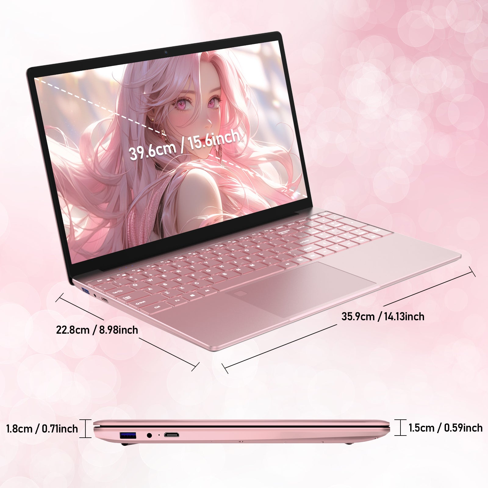 auusda 15.6" Laptop Computer, 16GB RAM 1TB SSD, Intel N5100, Windows 11 Pro Notebook, Backlit Keyboard, Fingerprint Unlock, Pink