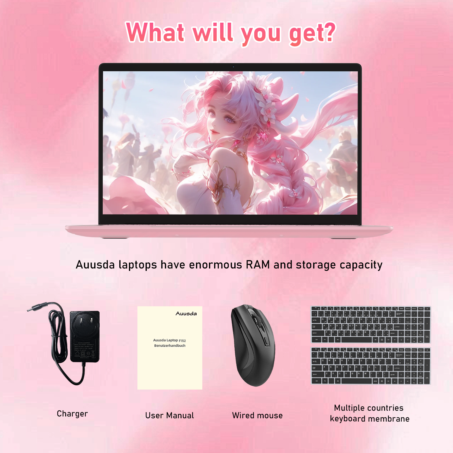 Auusda T152A Business Laptop - Intel N150 CPU,32GB RAM 1TB SSD,Pink
