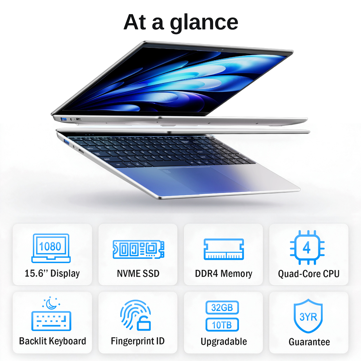 Ordinateur portable professionnel Auusda T152A - Processeur Intel N95, 32 Go de RAM, 1 To de SSD