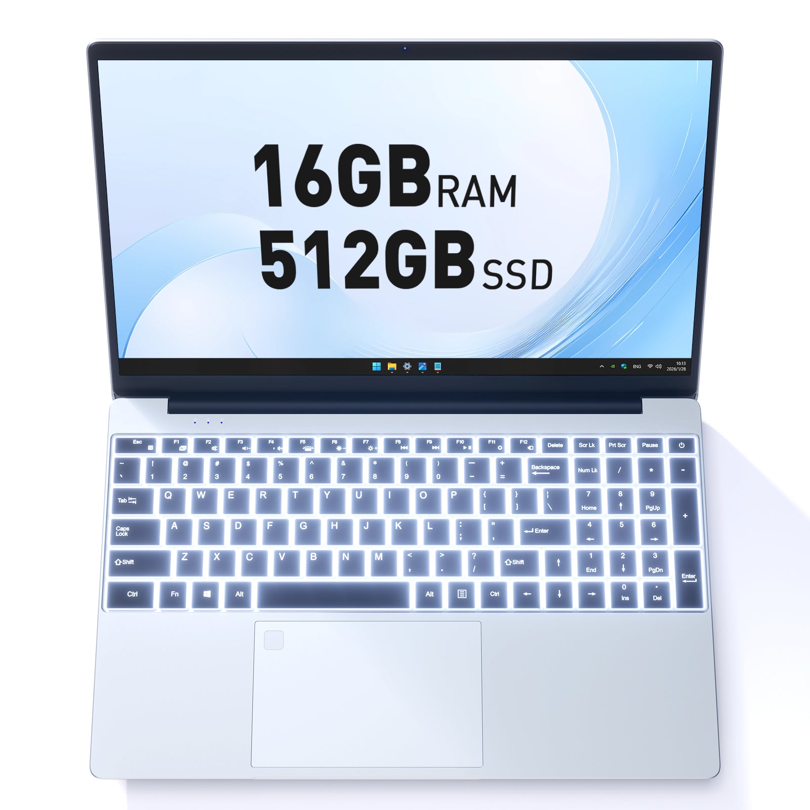 Auusda Business Laptop Computer for Work, Notebook PC for College Students, 15.6" FHD Display, 4-Core Processor, Backlit Keyboard, Fingerprint Sensor, Up to 10TB Storage, 16GB RAM, 512GB SSD, Silver