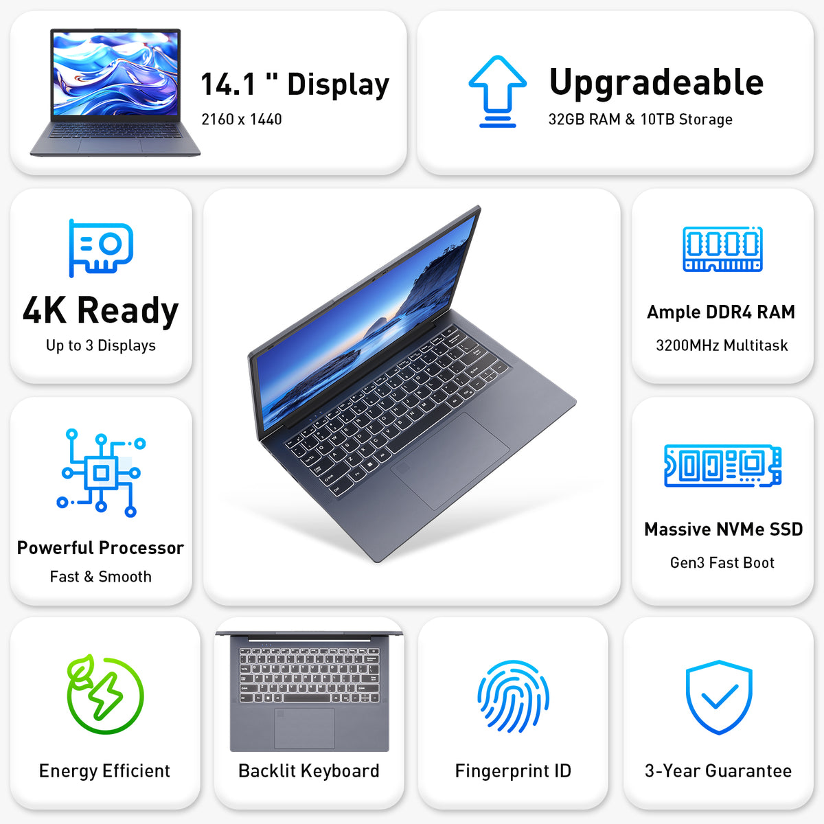 Ordinateur portable professionnel Auusda T152A - Processeur Intel N95, 32 Go de RAM, 1 To de SSD