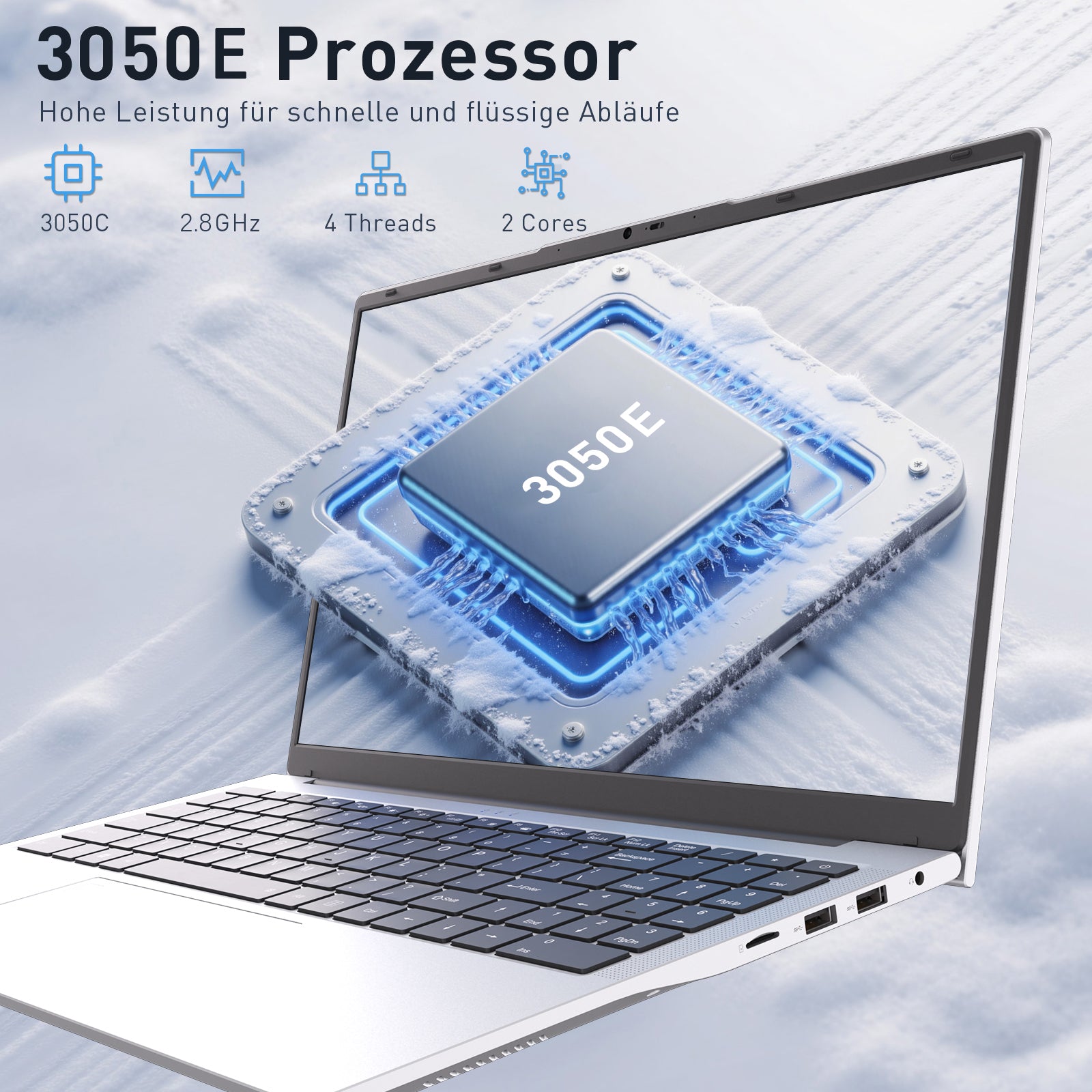 Auusda Laptop 15,6 Zoll Notebook, 16GB DDR4 RAM 512GB SSD, 3050E Prozessor, Fingerabdrucksensor, beleuchtete Tastatur, Ziffernblock, Privacy-Kameraabdeckung, leichtes Notebook für Schule & Büro
