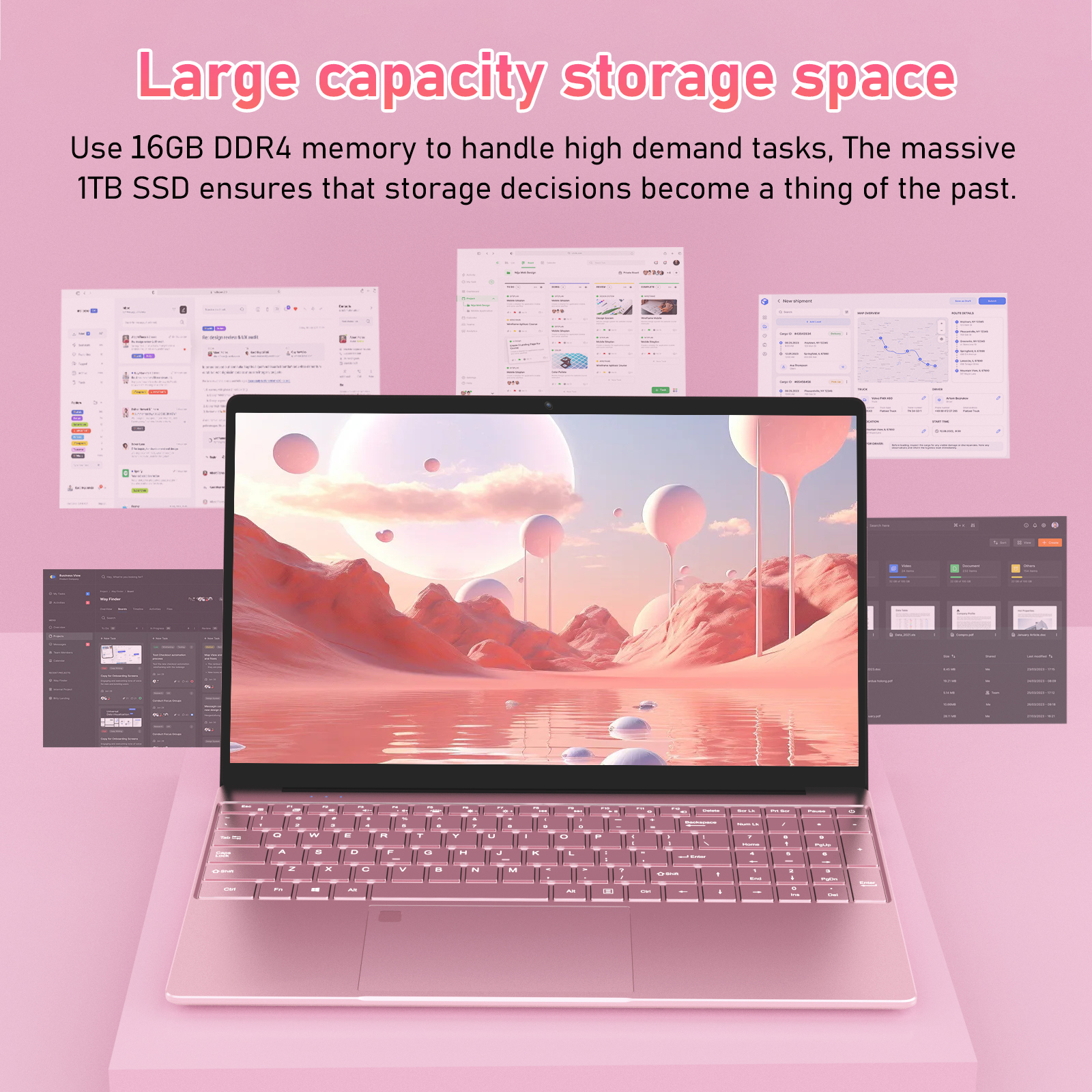auusda 15.6" Laptop Computer, 16GB RAM 1TB SSD, Intel N5100, Windows 11 Pro Notebook, Backlit Keyboard, Fingerprint Unlock, Pink
