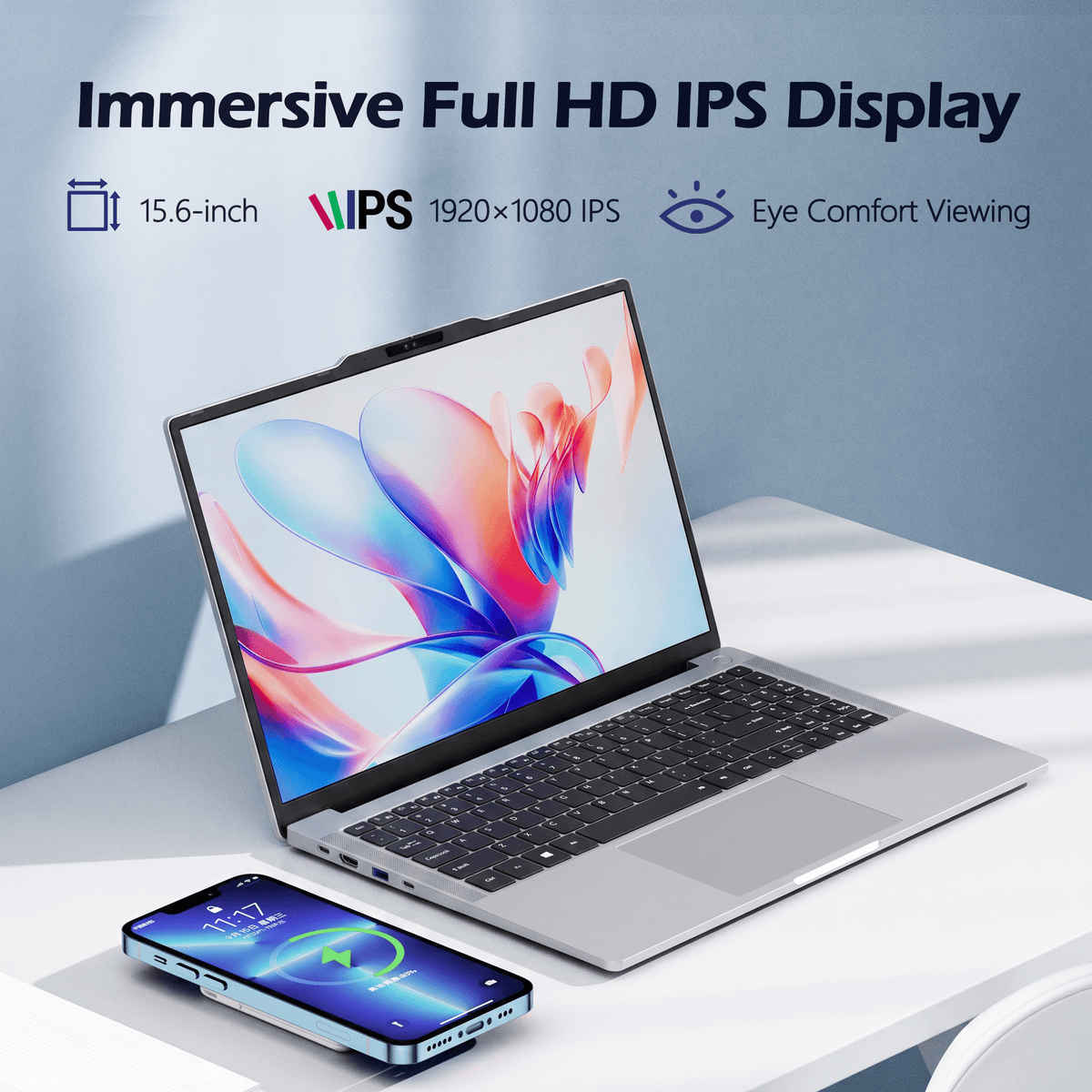 Auusda 15.6" Laptop Computer, AMD Ryzen 5 6600U, 12GB LPDDR5 RAM 1TB NVMe SSD, Windows 11 Pro Business Laptop, Backlight Keyboard, Face Unlock, Silver