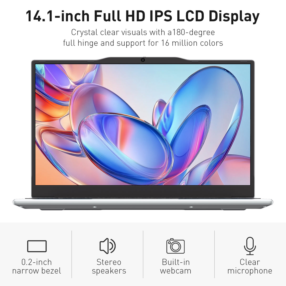Auusda Laptop Computer, 14.1 Inch, 16GB RAM, 512GB SSD NVMe, Argent