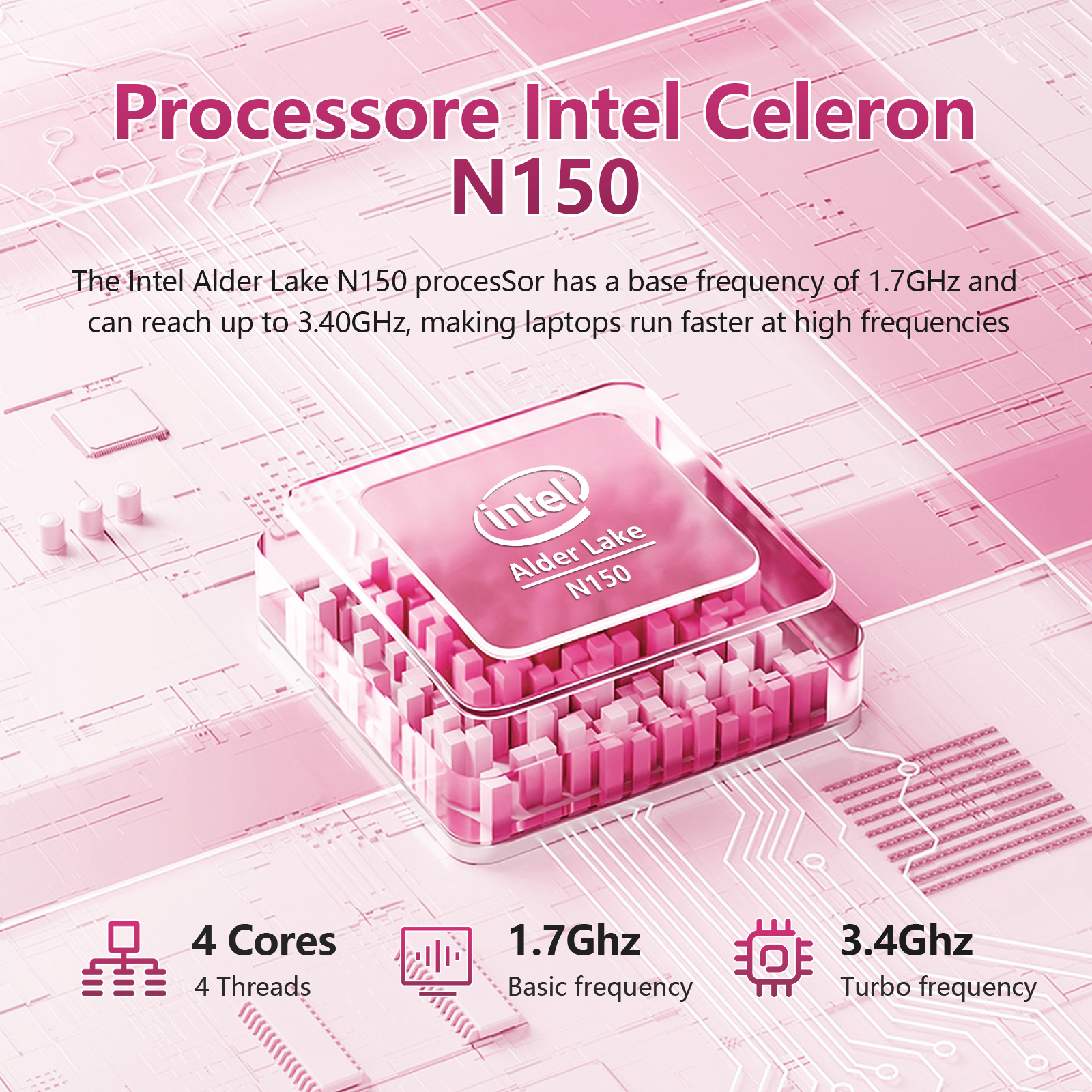 Auusda T152A Business Laptop - Intel N150 CPU,32GB RAM 1TB SSD,Pink