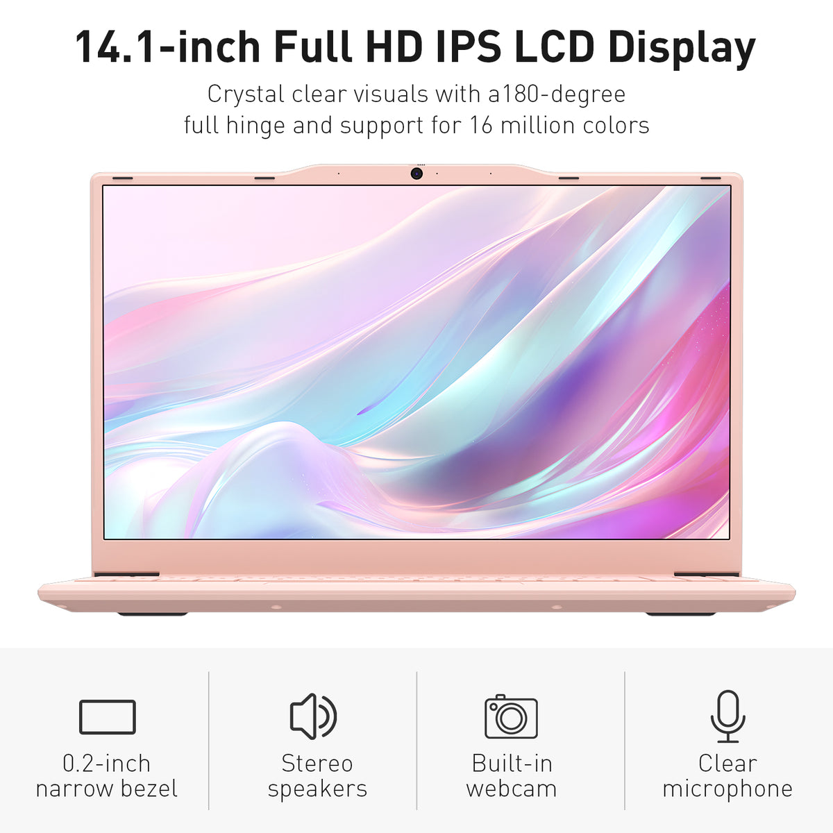Auusda Laptop Computer, 14.1 Inch, 16GB RAM, 512GB SSD NVMe, Pink