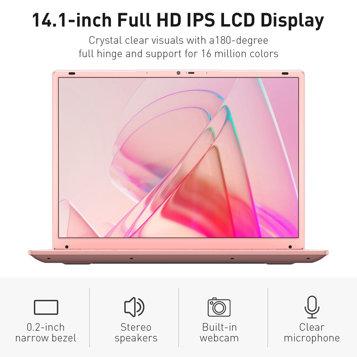 Auusda Laptop Computer, 14.1 Inch, 8GB RAM, 256GB SSD NVMe, Pink