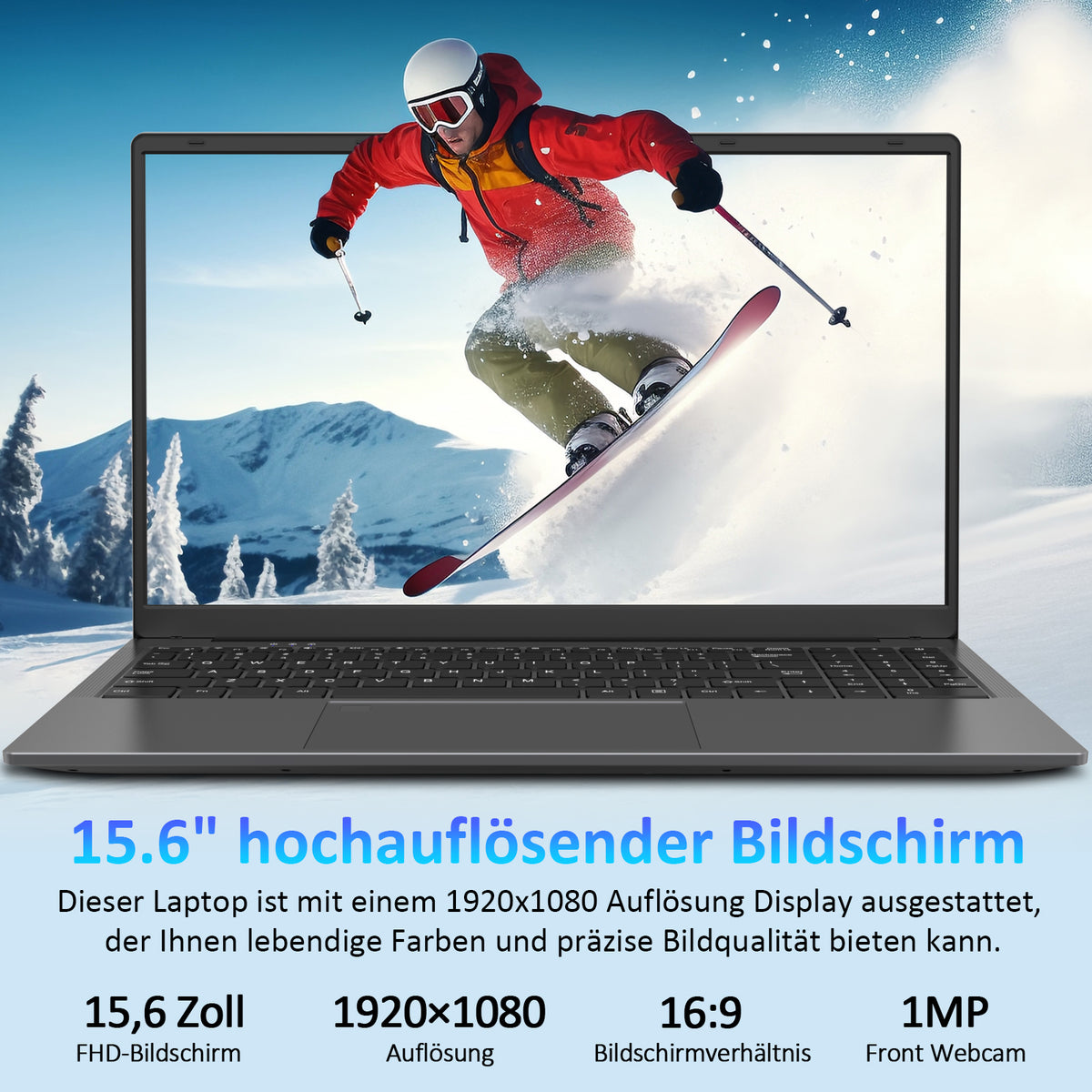 Laptop 15,6 Zoll Grau, N95 4-Kern-Prozessor, 32GB DDR4 RAM 1TB NVMe SSD, Notebook mit Full HD Display, Beleuchtete Tastatur, Fingerabdrucksensor, für Büro und Studium