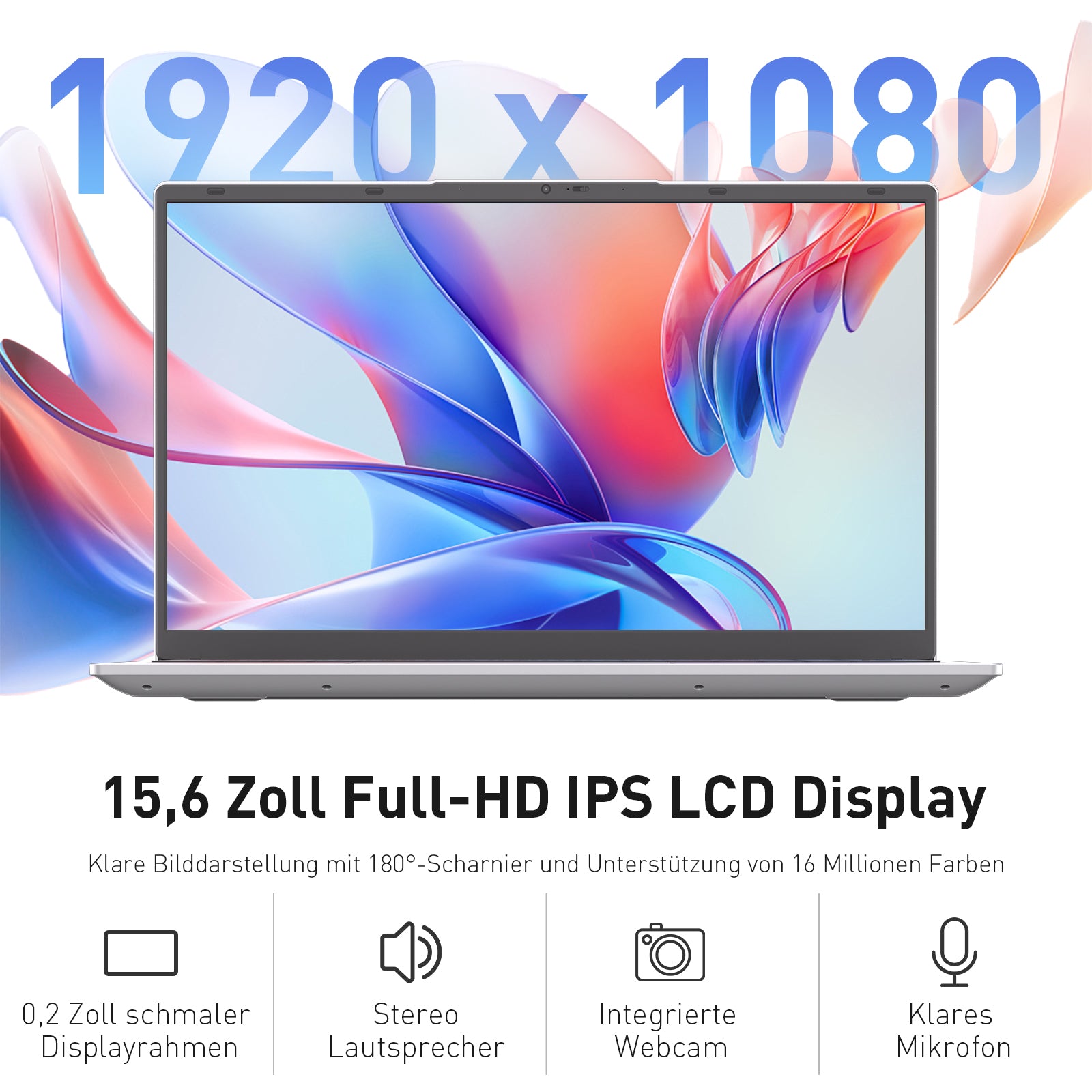 auusda Laptop 15,6 Zoll, Notebook mit 8GB RAM 256GB SSD, Fingerabdrucksensor, beleuchtete Tastatur, 3250C Prozessor, Ziffernblock, Privacy Kameraabdeckung, leicht & ideal fĂŒr BĂŒro und Schule