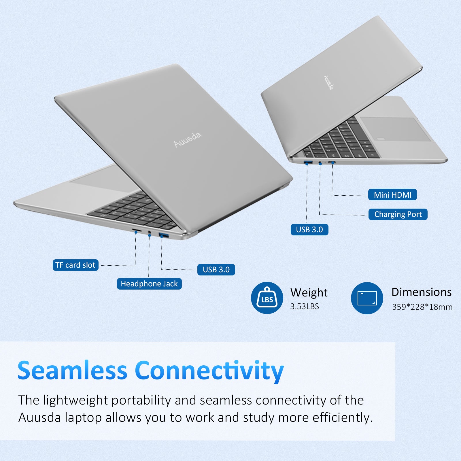 Auusda T152A Business Laptop - Intel N95 CPU,32GB RAM 1TB SSD,Silver