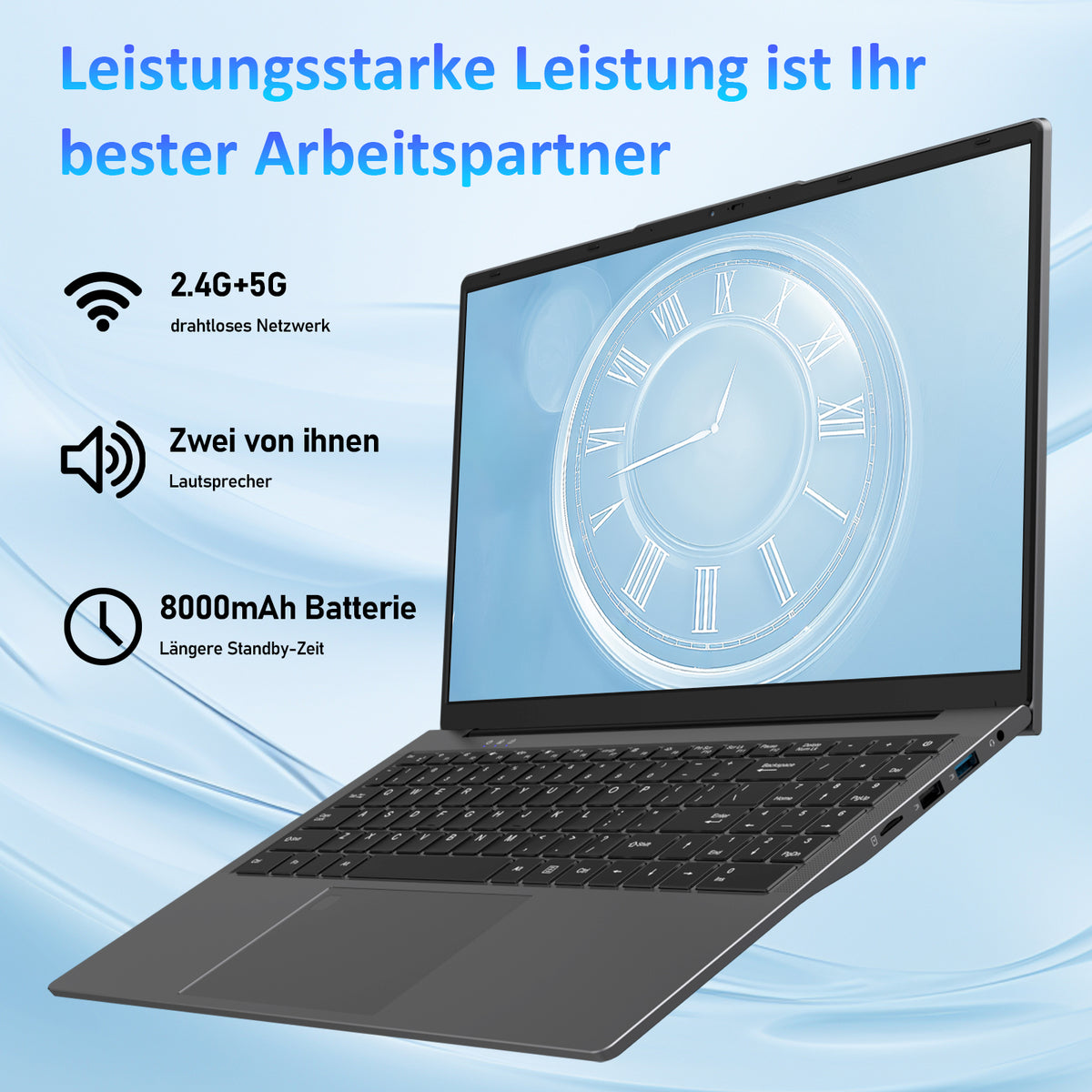 Laptop 15,6 Zoll Grau, N95 4-Kern-Prozessor, 32GB DDR4 RAM 1TB NVMe SSD, Notebook mit Full HD Display, Beleuchtete Tastatur, Fingerabdrucksensor, für Büro und Studium