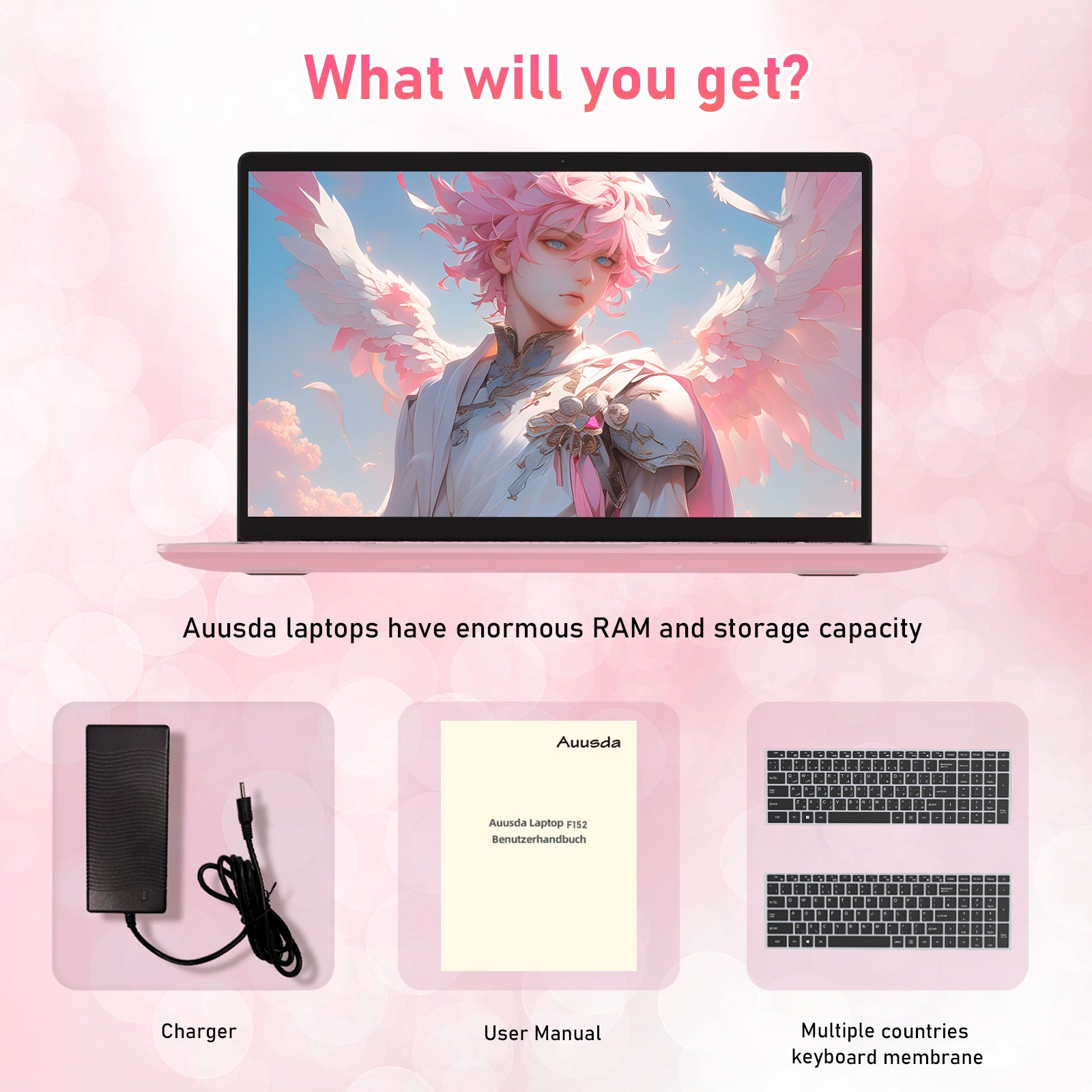 auusda 15.6" Laptop Computer, 16GB RAM 1TB SSD, Intel N5100, Windows 11 Pro Notebook, Backlit Keyboard, Fingerprint Unlock, Pink