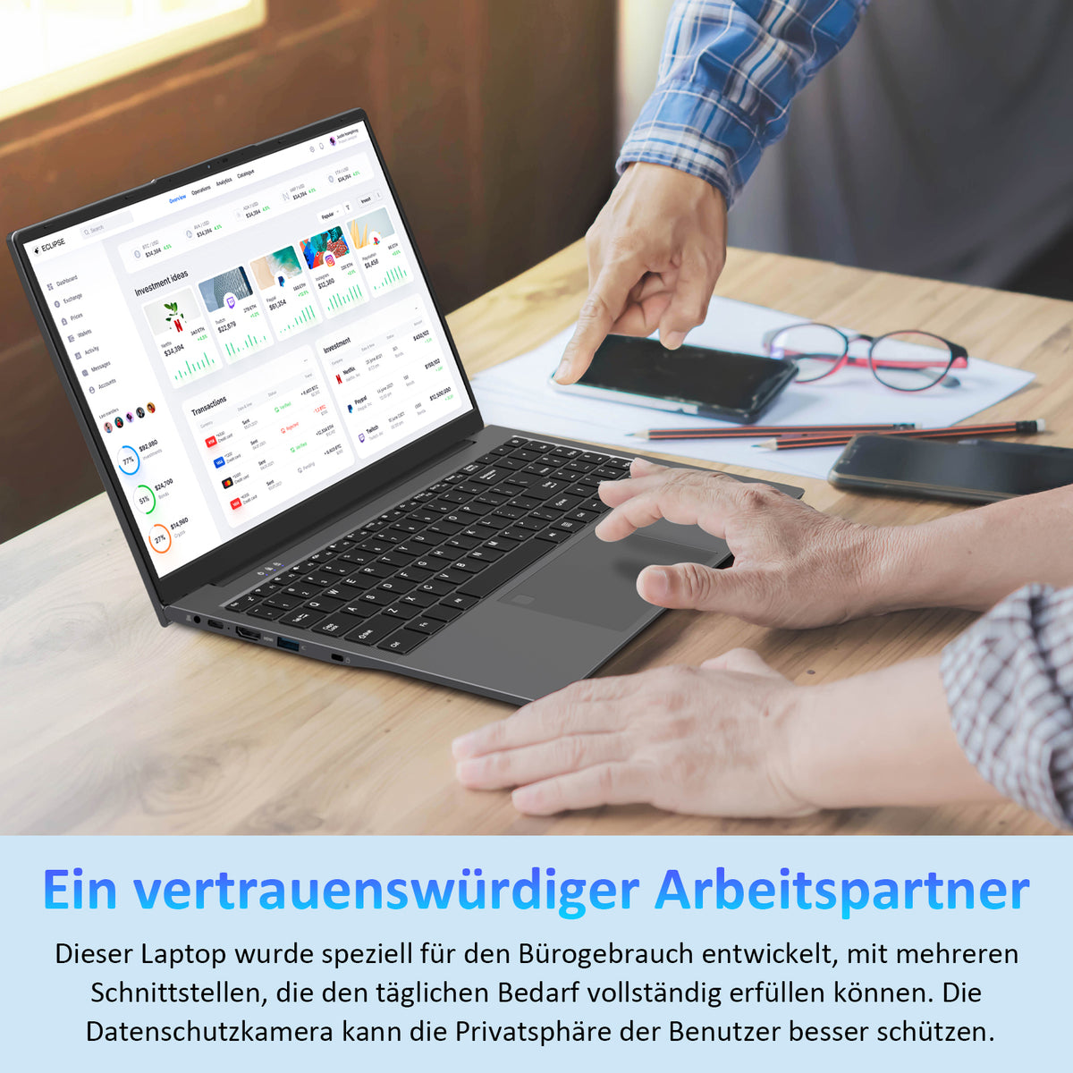 Laptop 15,6 Zoll Grau, N95 4-Kern-Prozessor, 32GB DDR4 RAM 1TB NVMe SSD, Notebook mit Full HD Display, Beleuchtete Tastatur, Fingerabdrucksensor, für Büro und Studium