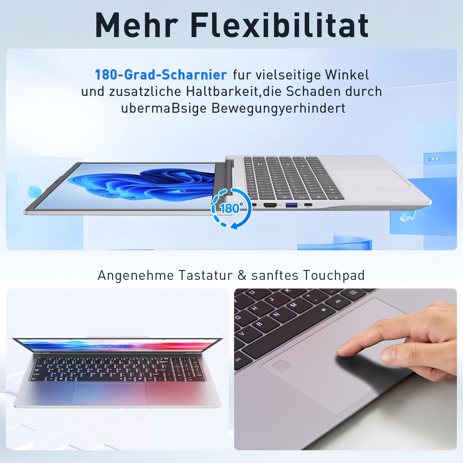 Auusda Laptop 17.3 Zoll Notebook, 8GB DDR4 RAM 256GB SSD, 3250C Prozessor, Fingerabdrucksensor, beleuchtete Tastatur, Ziffernblock, Privacy-Kameraabdeckung, leichtes Notebook fĂŒr Schule & BĂŒro