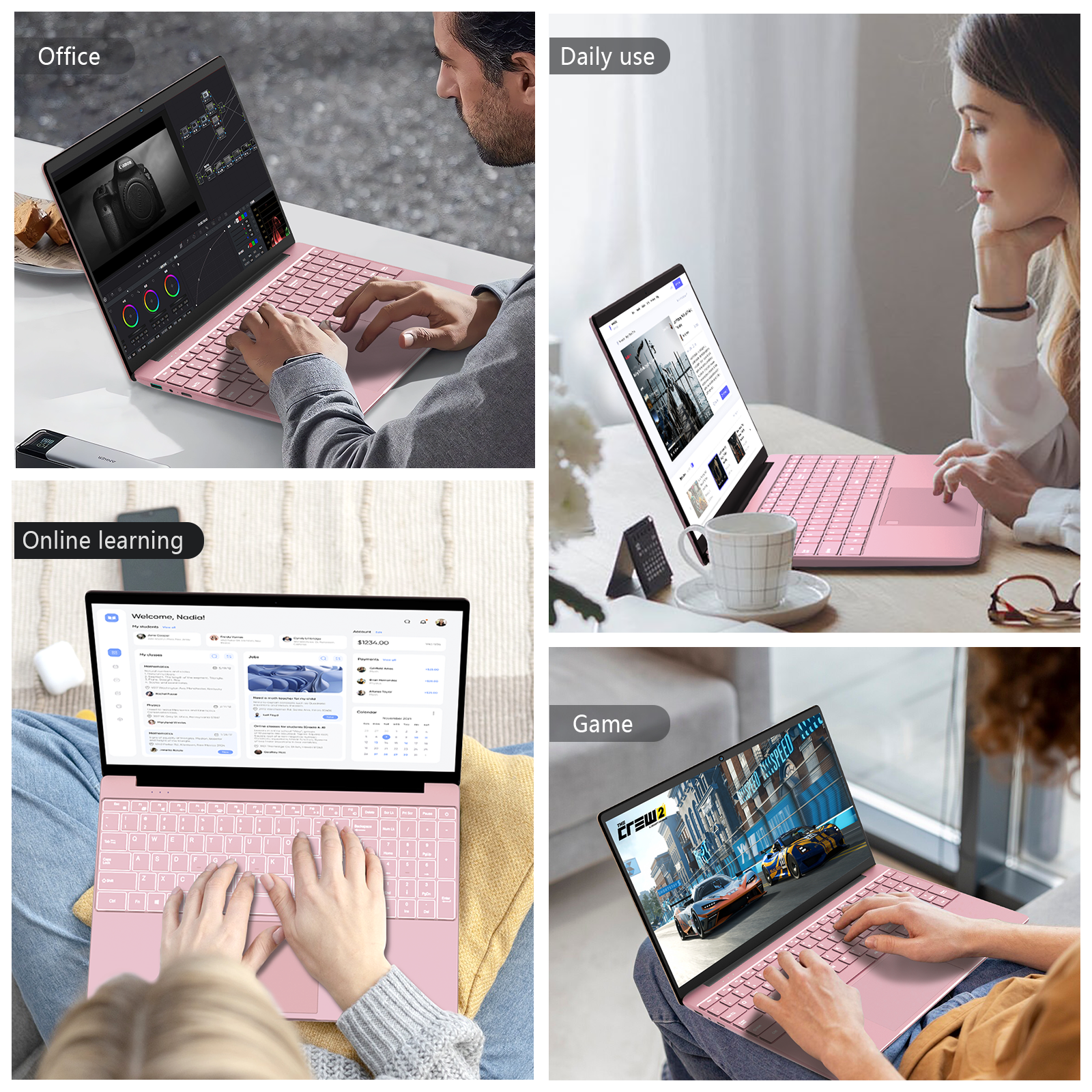 Auusda T152A Business Laptop - Intel N150 CPU,32GB RAM 1TB SSD,Pink