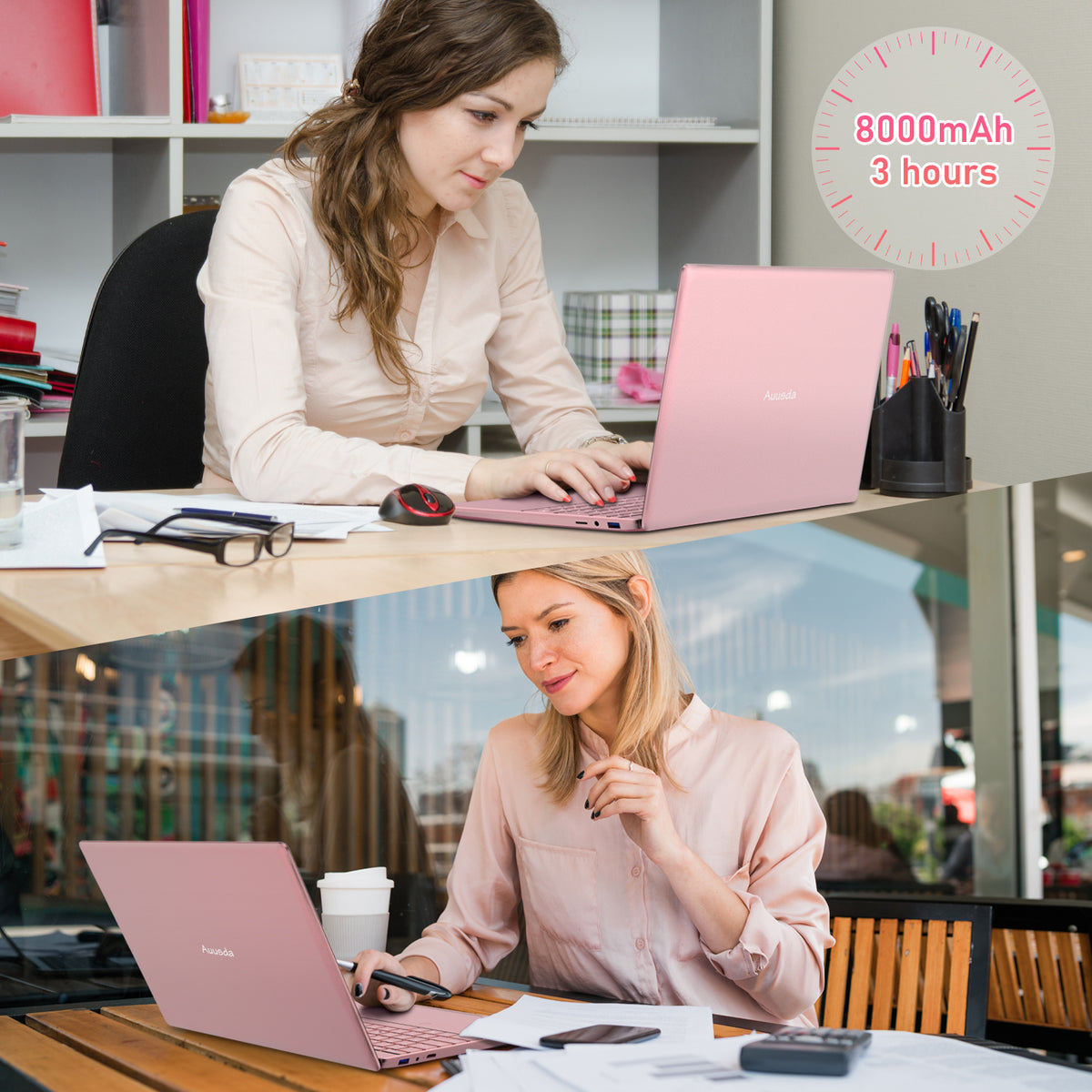 Auusda Laptop 15,6 Zoll Rosa, N95 4-Kern-Prozessor, 32GB DDR4 RAM 1TB NVMe SSD, Notebook mit Full HD Display, Beleuchtete Tastatur, Fingerabdrucksensor, für Büro und Studium