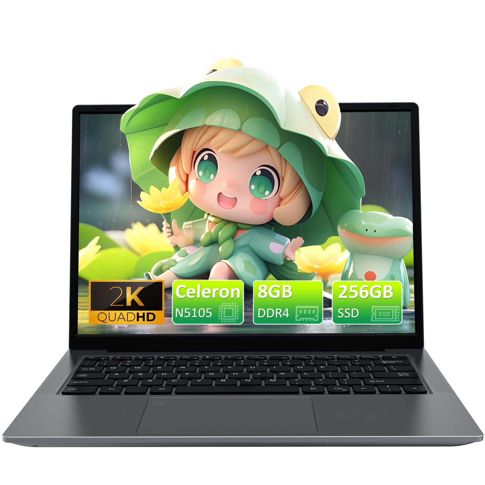 auusda14.1'' Notebook Computer Laptop IPS 2160* 1440 8GB RAM 256GB SSD N5105 Processor with WiFi 5, Bluetooth 5, USB 3.0 Interface *2/ TYPE-C*1(Full Function), Win 11 Pro, with Backlight/ Fingerprint, Grey