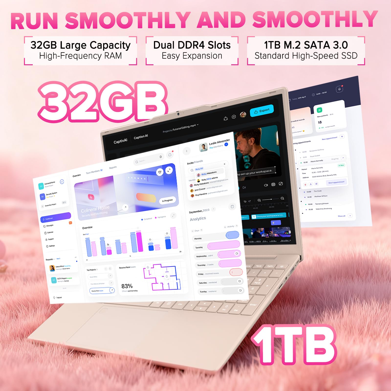 auusda T151J 15.6" FHD Pink Laptop - 32GB DDR4 RAM + 1TB SSD, N5100 Processor (4C4T, 1.1-2.8GHz), Backlit Keyboard, Fingerprint Unlock, Privacy Camera, Win 11 Pro - for Business, Students, Home Users