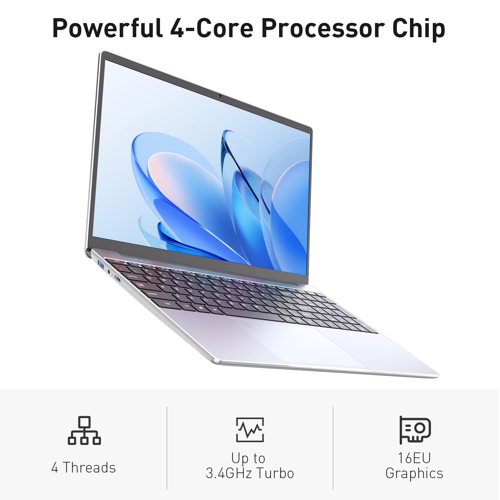auusda Business Laptop Computer for Work, Notebook PC for College Students, 15.6" FHD Display, 4-Core Processor, Backlit Keyboard, Fingerprint ID, Up to 10TB Storage, 16GB DDR4 RAM, 512GB NVMe, Silver