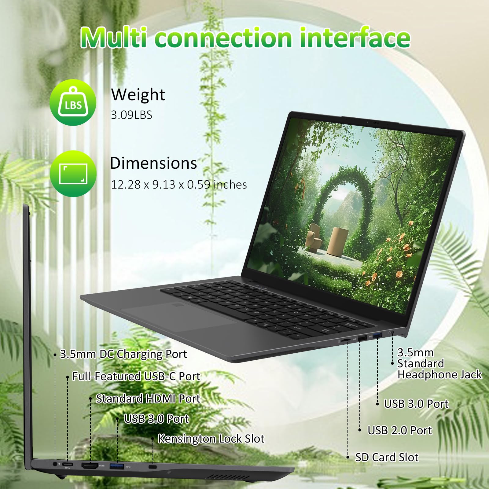 auusda14.1'' Notebook Computer Laptop IPS 2160* 1440 8GB RAM 256GB SSD N5105 Processor with WiFi 5, Bluetooth 5, USB 3.0 Interface *2/ TYPE-C*1(Full Function), Win 11 Pro, with Backlight/ Fingerprint, Grey