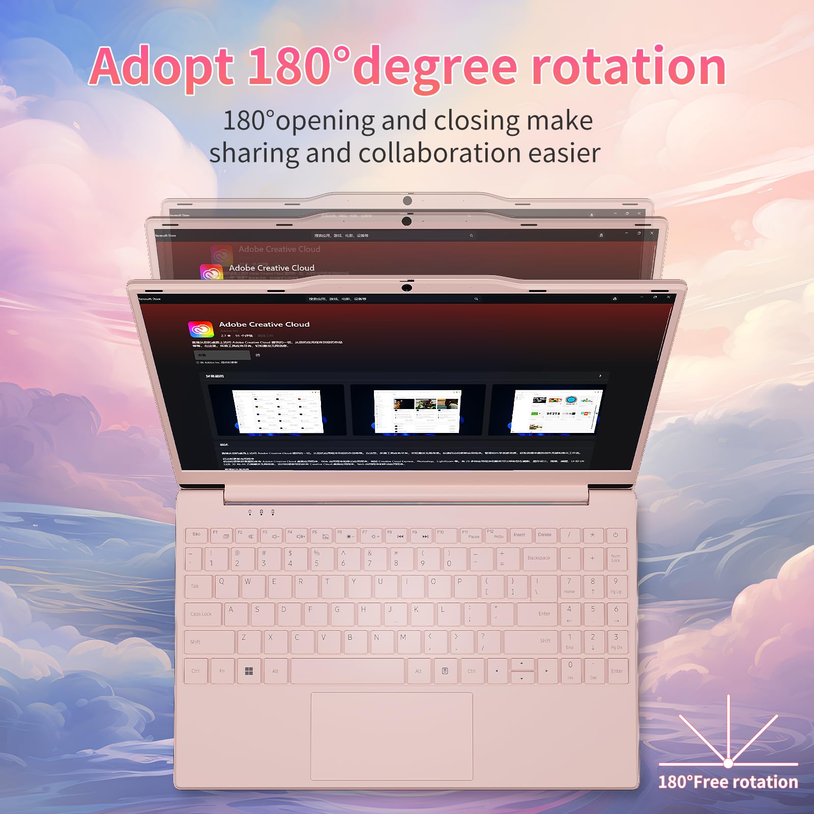 Auusda Student Laptop,14.1" FHD Laptop for Business and Study, 4-Core N5095丨Numeric Keypad, Backlit Keyboard, Privacy Camera, USB 3.0, HDMI, Lightweight & Portable, 8GB RAM, 512GB SSD, Pink