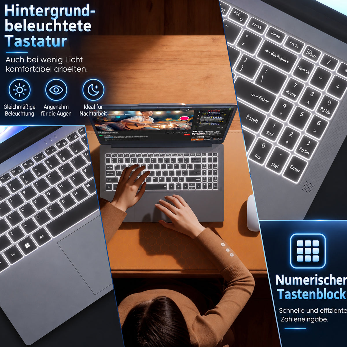 Auusda Laptop 15,6 Zoll, R5 6600U 6-Kern-Prozessor, 12GB DDR5 RAM 256GB PCIe SSD, Notebook (bis zu 4,5 GHz) mit Full HD IPS Display, Beleuchteter Tastatur, 2 Type-C-Anschlüssen, für Büro und Studium