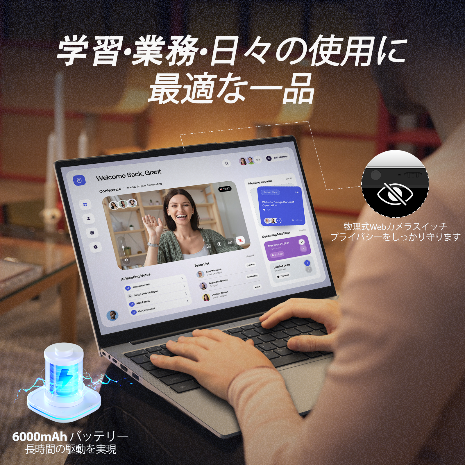 ノートパソコン MS2024搭載 「AMD 3050E 15.6インチ 6000mAh大容量バッテリー DDR4 32GB 1TB M.2 SSD ノートPC」Win 11Pro/WiFi 5/USB 3.0/Type-C/HDMI/BT 4.2/日本語キーボードカバー付き シルバー