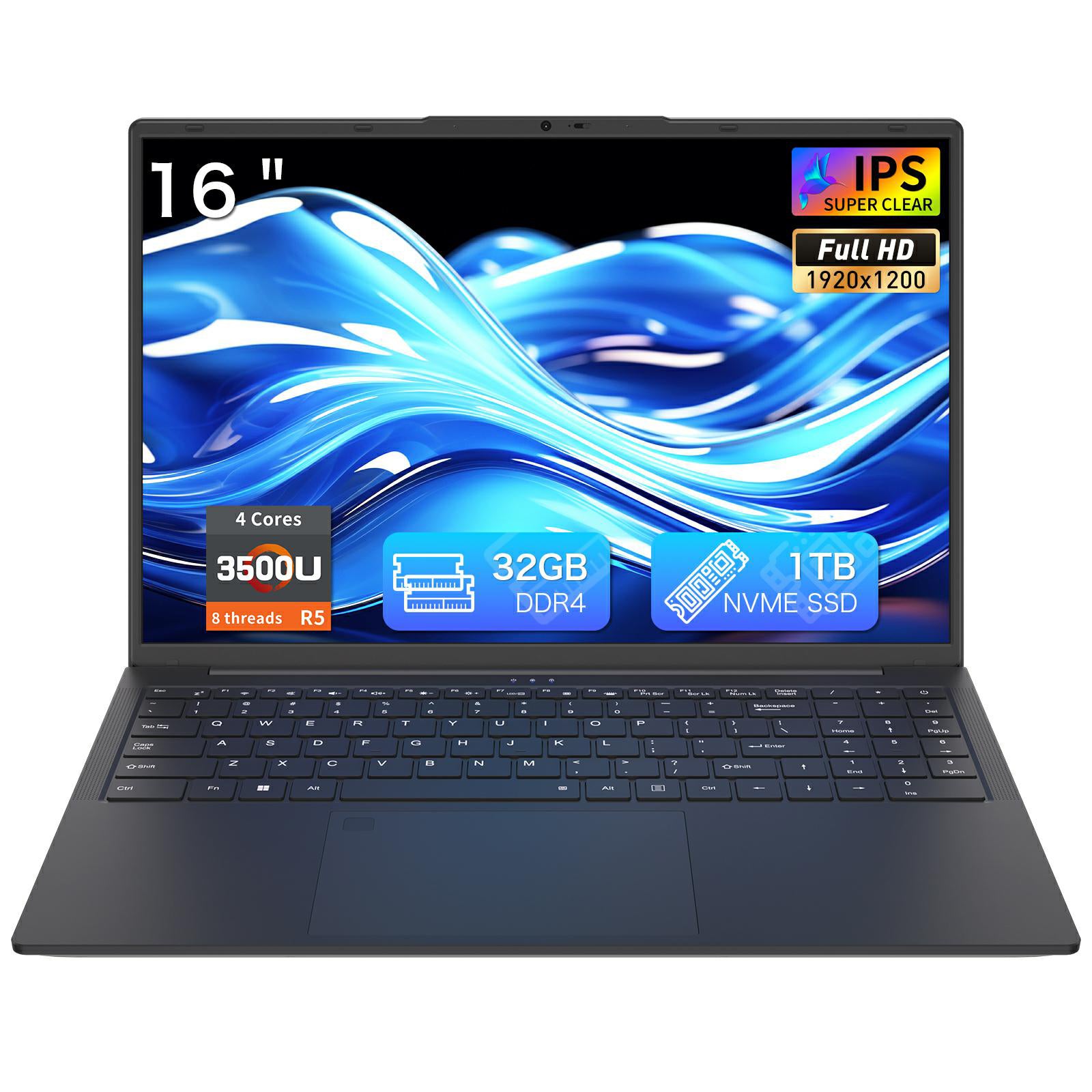 auusda 16 Inch Laptop & Computer, 32GB RAM + 1TB SSD, Fingerprint Sensor + Backlit Keyboard, USB 2.0/3.0 & Type-C | Fast for Multitasking,Wifi 6, Ideal Lap Top for UK Daily Use