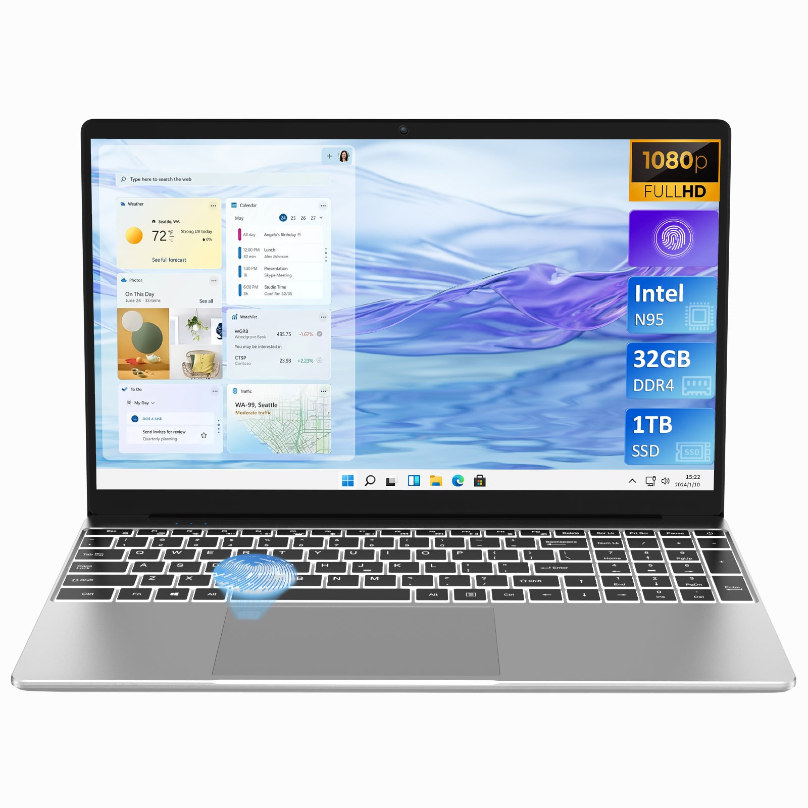 Auusda T152A Business Laptop - Intel N95 CPU,32GB RAM 1TB SSD，Silver