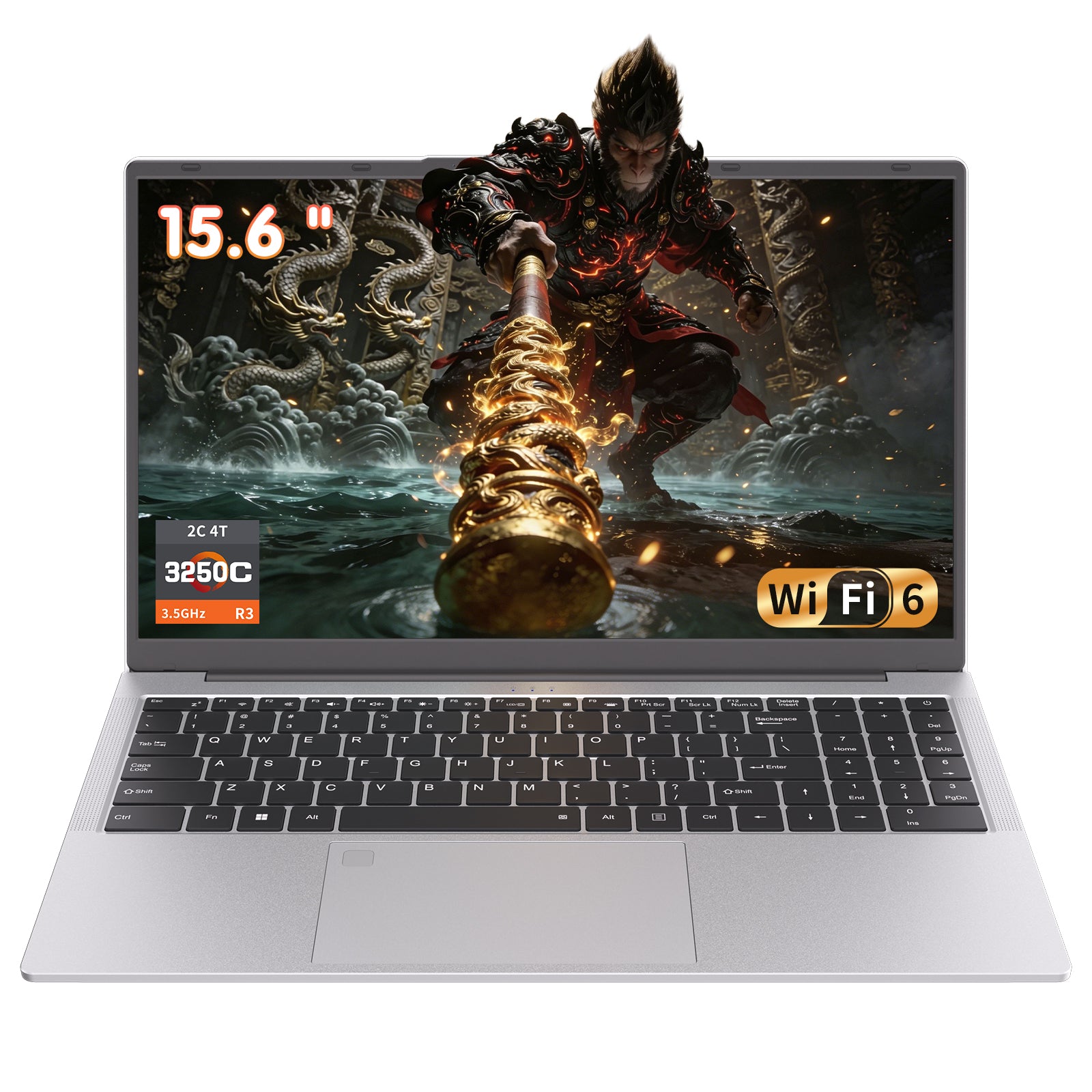 auusda 15.6" Silver Laptop, 3250C Dual-Core up to 3.5GHz, 8GB RAM 256GB SSD, Backlit Keyboard, Fingerprint Sensor, USB 3.0, Up to 8TB Storage, Win 11 Pro, 6000mAh, Ideal for Light Office & Business