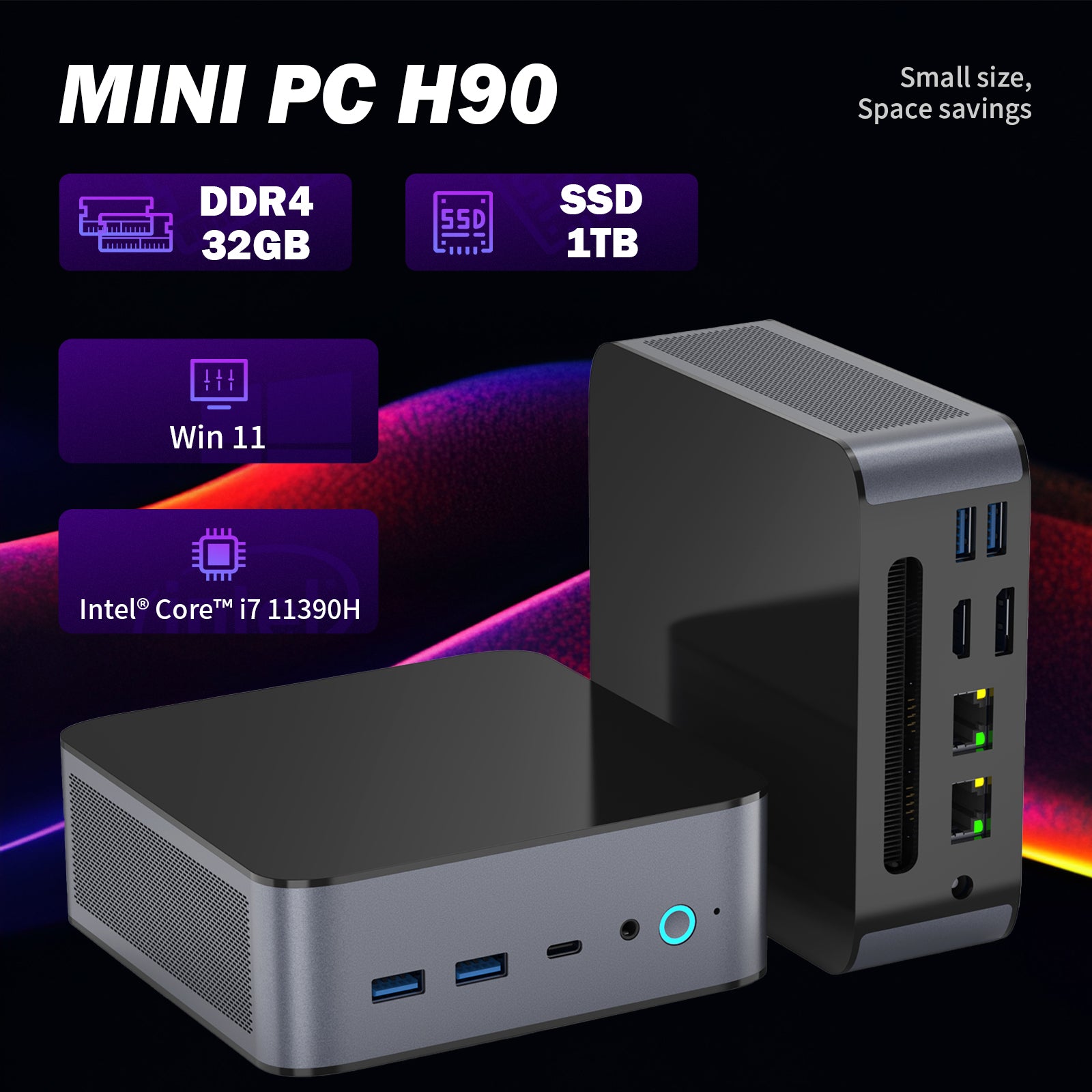 Auusda H90 Mini PC – Intel i7-11390H | 32GB RAM+1TB SSD | Triple Display | WIFI 6