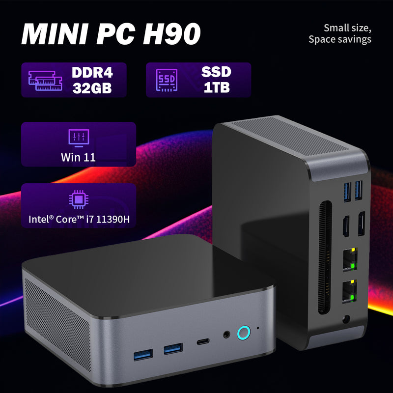 Auusda H90 Mini PC – Intel i7-11390H 32GB RAM+1TB SSD Triple Display WiFi 6