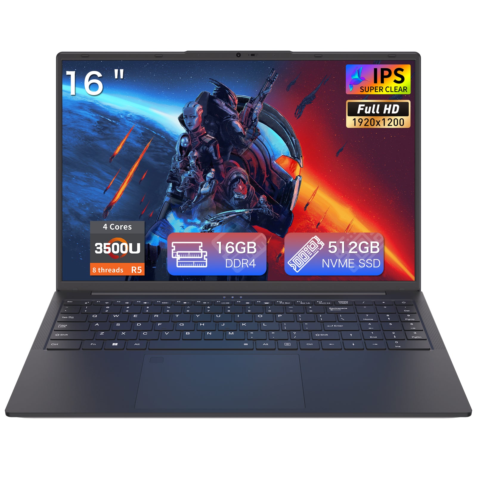 auusda 16" Business Laptop, Windows 11 Pro Computer, AMD Ryzen 5 3500U up to 3.7GHz, 16GB RAM 512GB SSD, Backlit Keyboard, Fingerprint Unlock