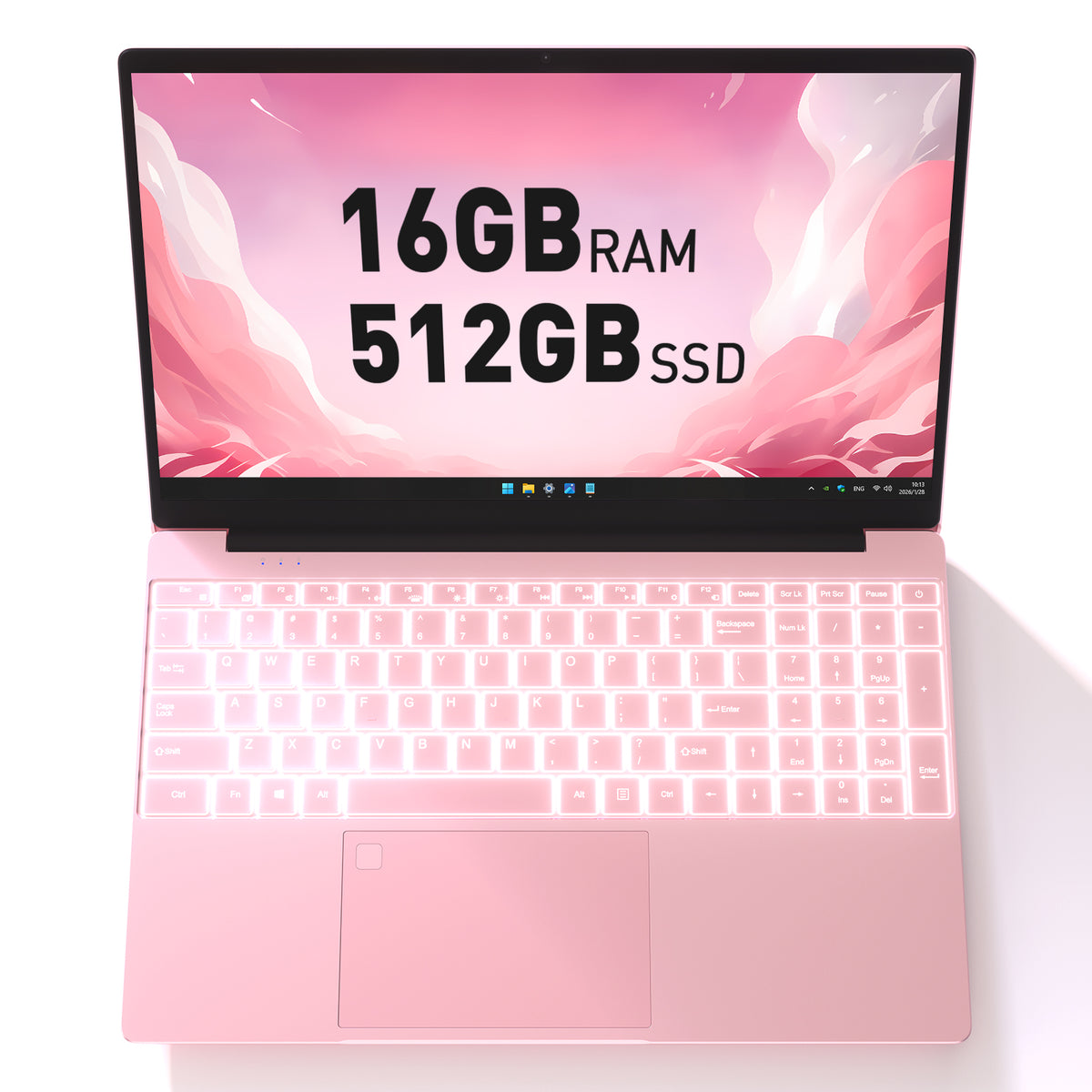 Auusda 15.6" Win11 Laptop, N95 DDR4 16GB RAM 512GB SSD NVMe, Rose Gold,Backlit+Numeric Keyboard, Fingerprint Sensor, USB 3.0, 5000mAh, 2-year Mfr Warranty