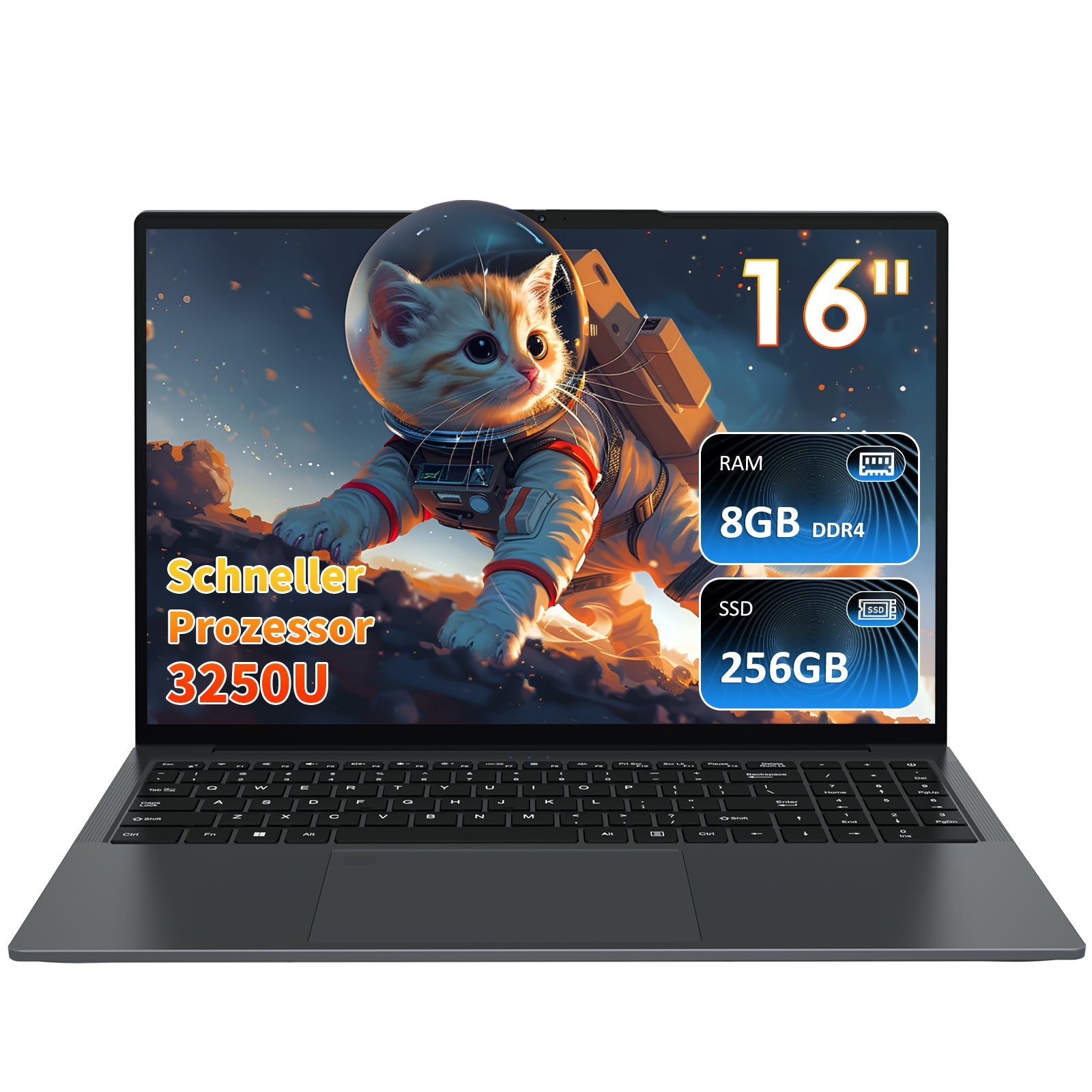 auusda Laptop 16 Zoll,Dual-Core 3250U Prozessor(Bis zu 3.5GHz),8 GB DDR4 RAM 256GB SSD, 16 Zoll Full HD Display with Kameraverschluss,USBx3,HDMI,Micro SD Card Slot,USB Typ C,Student/Business Notebook