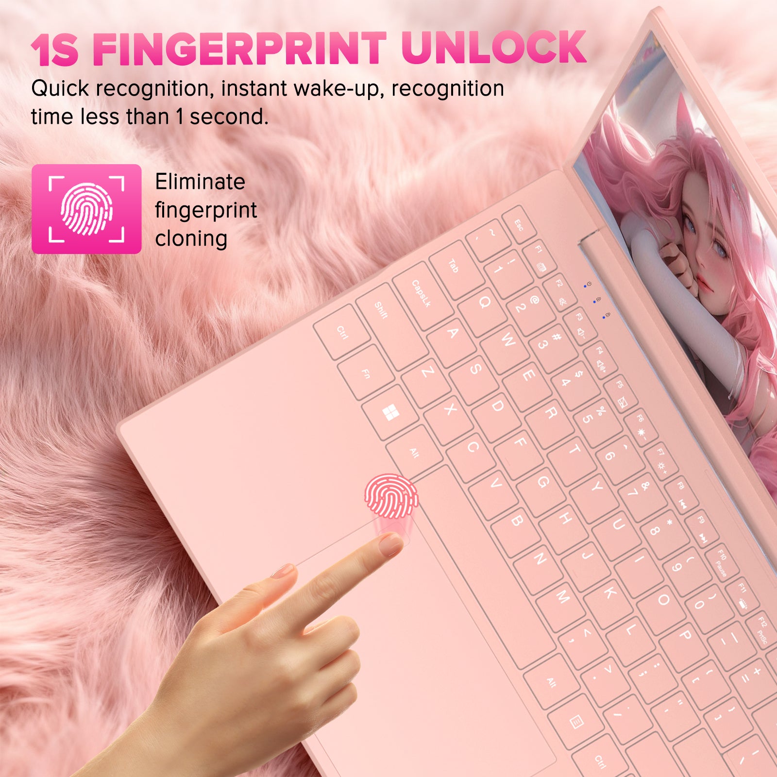 auusda 15.6" FHD IPS Pink Laptop, Quad Core N5100 High Speed CPU, 8GB Dual RAM 512GB SSD, 6000mAh, USB3.0, Fingerprint Unlock, Backlit Keyboard - Ideal for Students & Business, Girl's Laptop computer
