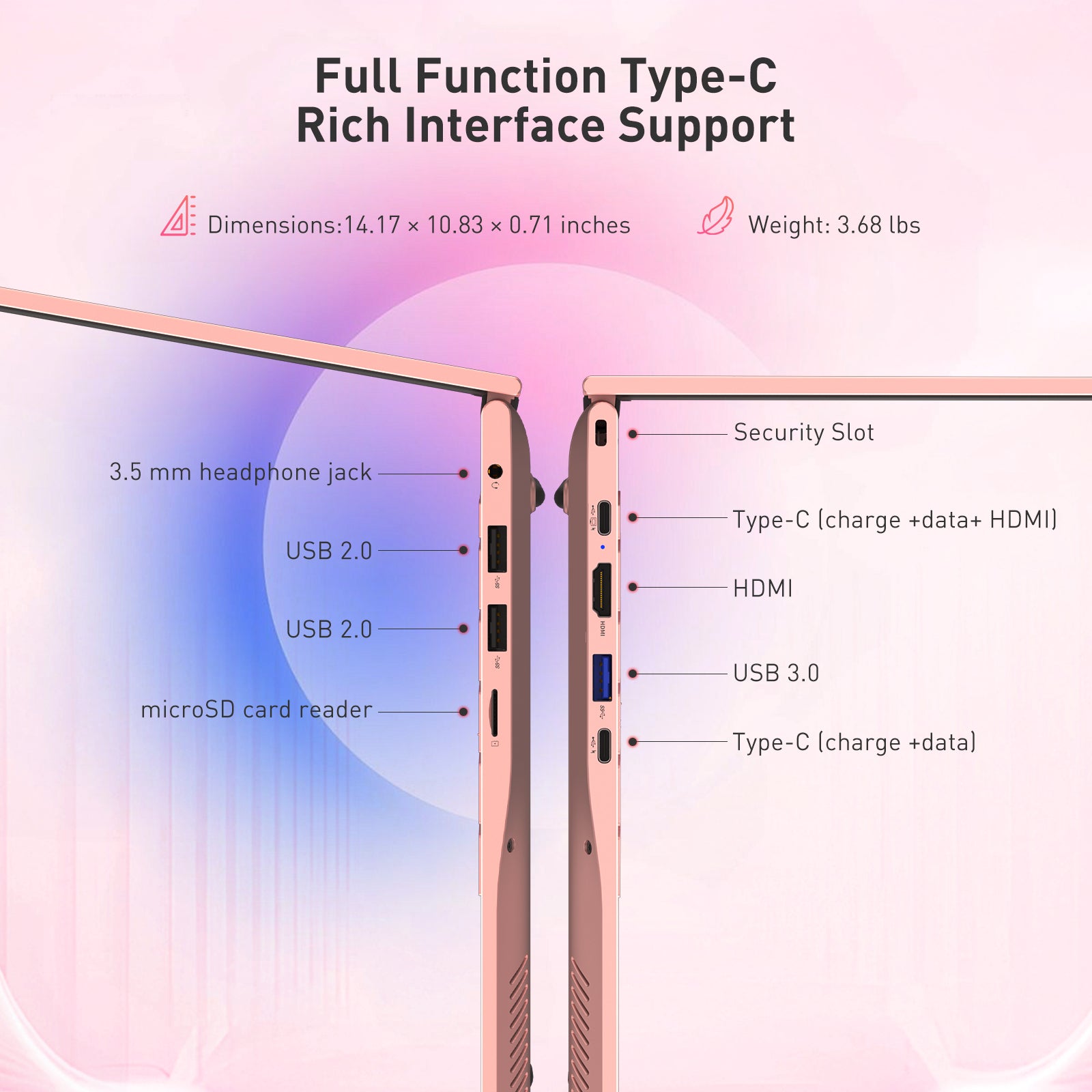 Auusda 2026 15.6" Pink Laptop, R3 3250C up to 3.5GHz, Win11 Compatible WiFi 6, Backlit Keyboard + Fingerprint, Dual Full-Featured Type-C, 6000mAh, Portable Laptop for Work, 16GB RAM 512GB SSD
