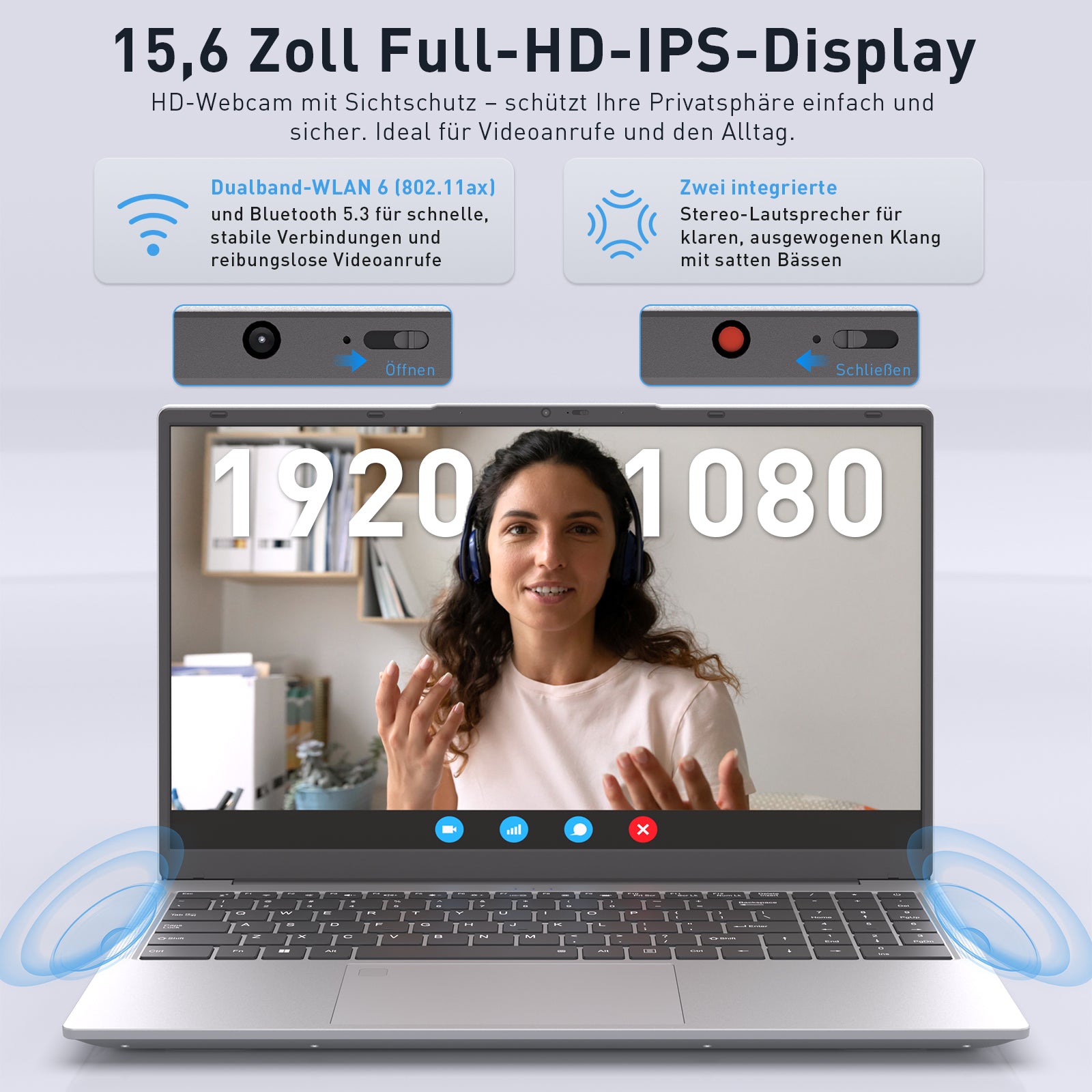 Auusda Laptop 17.3 Zoll Notebook, 8GB DDR4 RAM 256GB SSD, 3250C Prozessor, Fingerabdrucksensor, beleuchtete Tastatur, Ziffernblock, Privacy-Kameraabdeckung, leichtes Notebook für Schule & Büro