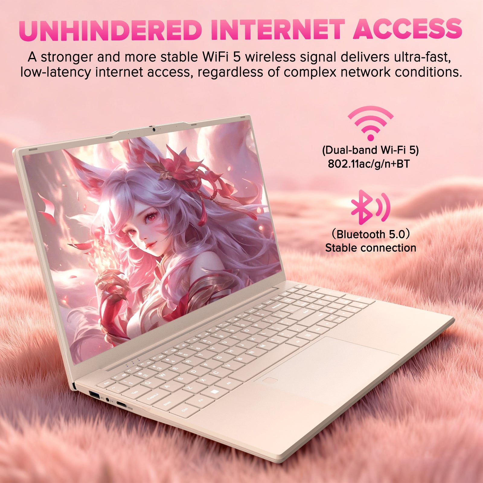 auusda 15.6Inch Laptop, 32GB Dual Channel RAM, 1TB SSD, up to 2.80 GHz, Fingerprint Unlock, Backlit Keyboard - Ideal for Students & Professionals,  6000mAh, USB3.0*2, Pink Computer