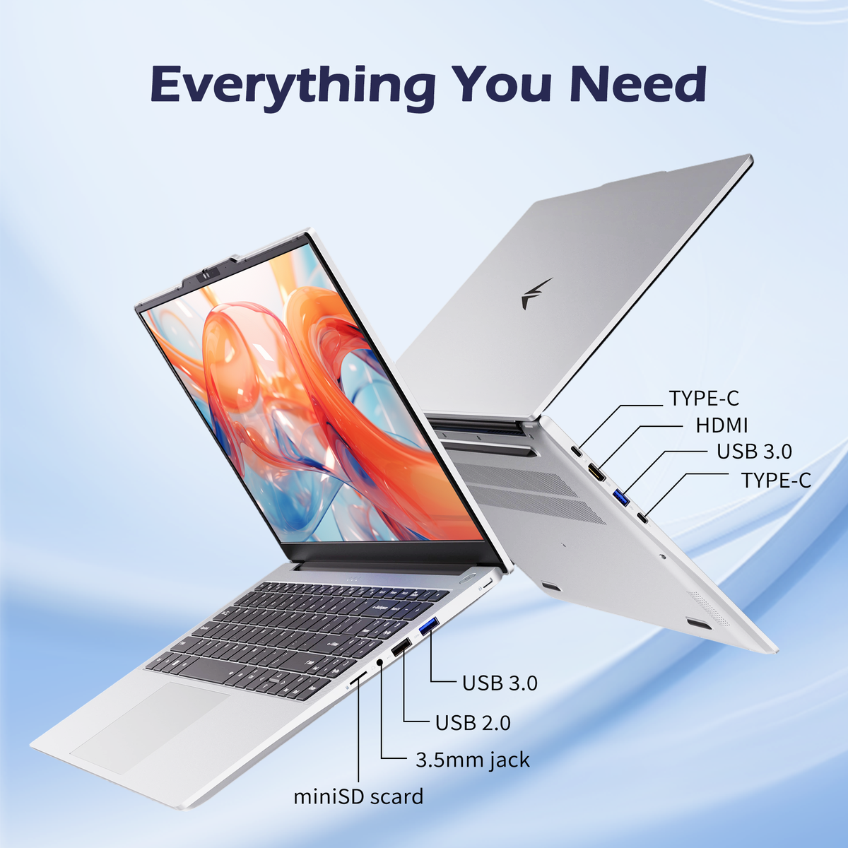 Auusda 15.6" Laptop Computer, AMD Ryzen 5 6600U, 12GB LPDDR5 RAM 1TB NVMe SSD, Windows 11 Pro Business Laptop, Backlight Keyboard, Face Unlock, Silver