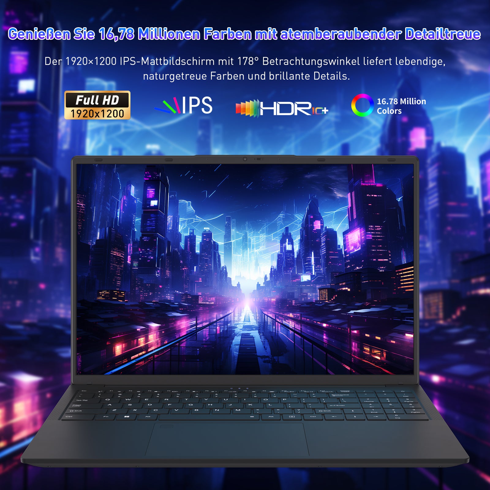 Auusda Laptop 16 Zoll Notebook, 16 GB RAM, 512 GB SSD, Prozessor R5 3500U(stärker als i5-13420H, bis zu 3.7GHz) FHD Display, Fingerabdrucksensor, BT5.3, Wifi6, Full-Function Type-C