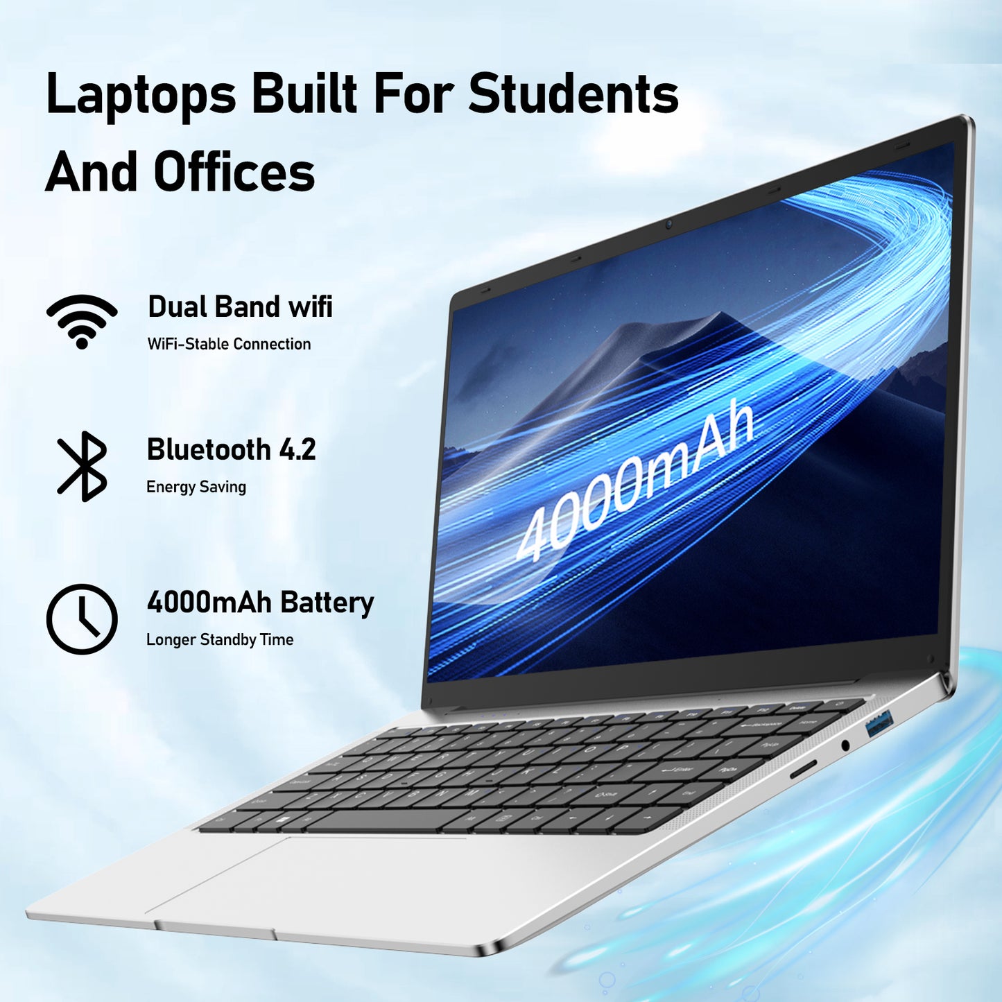 Auusda A146G 14.1" Laptop: Intel Celeron J4105, 8GB DDR4, 512GB SSD, Windows 11 Pro Home Laptop, Wifi+Bluetooth - Silver