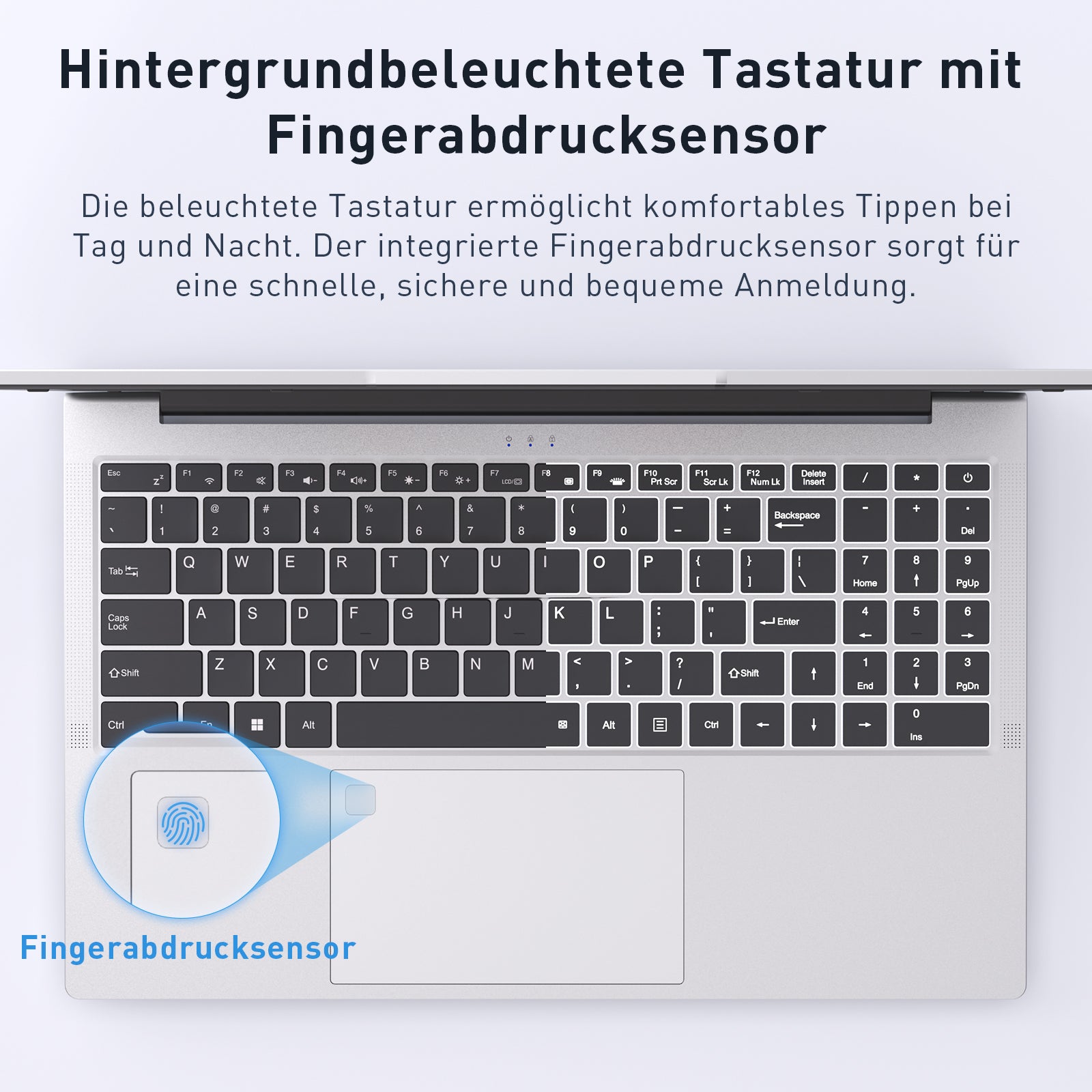 Auusda Laptop 17.3 Zoll Notebook, 8GB DDR4 RAM 256GB SSD, 3250C Prozessor, Fingerabdrucksensor, beleuchtete Tastatur, Ziffernblock, Privacy-Kameraabdeckung, leichtes Notebook für Schule & Büro