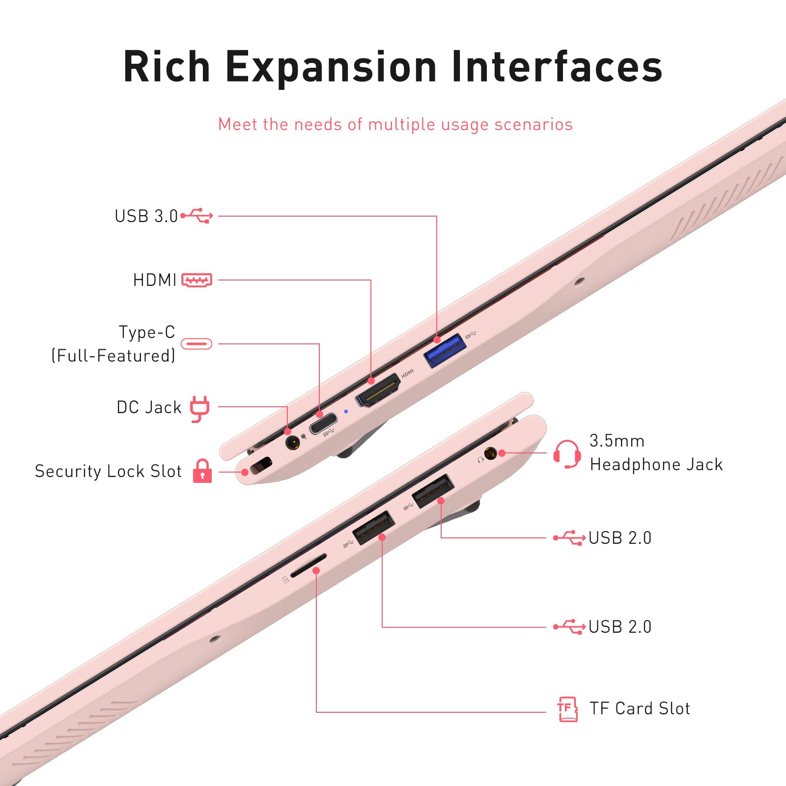 auusda 15.6" FHD IPS Laptop | 8GB RAM + 512GB SATA SSD | 6000mAh Battery | Fingerprint & Backlit Keyboard | USB 3.0/2.0, Full-Featured Type-C, HDMI, Pink Laptops Computer