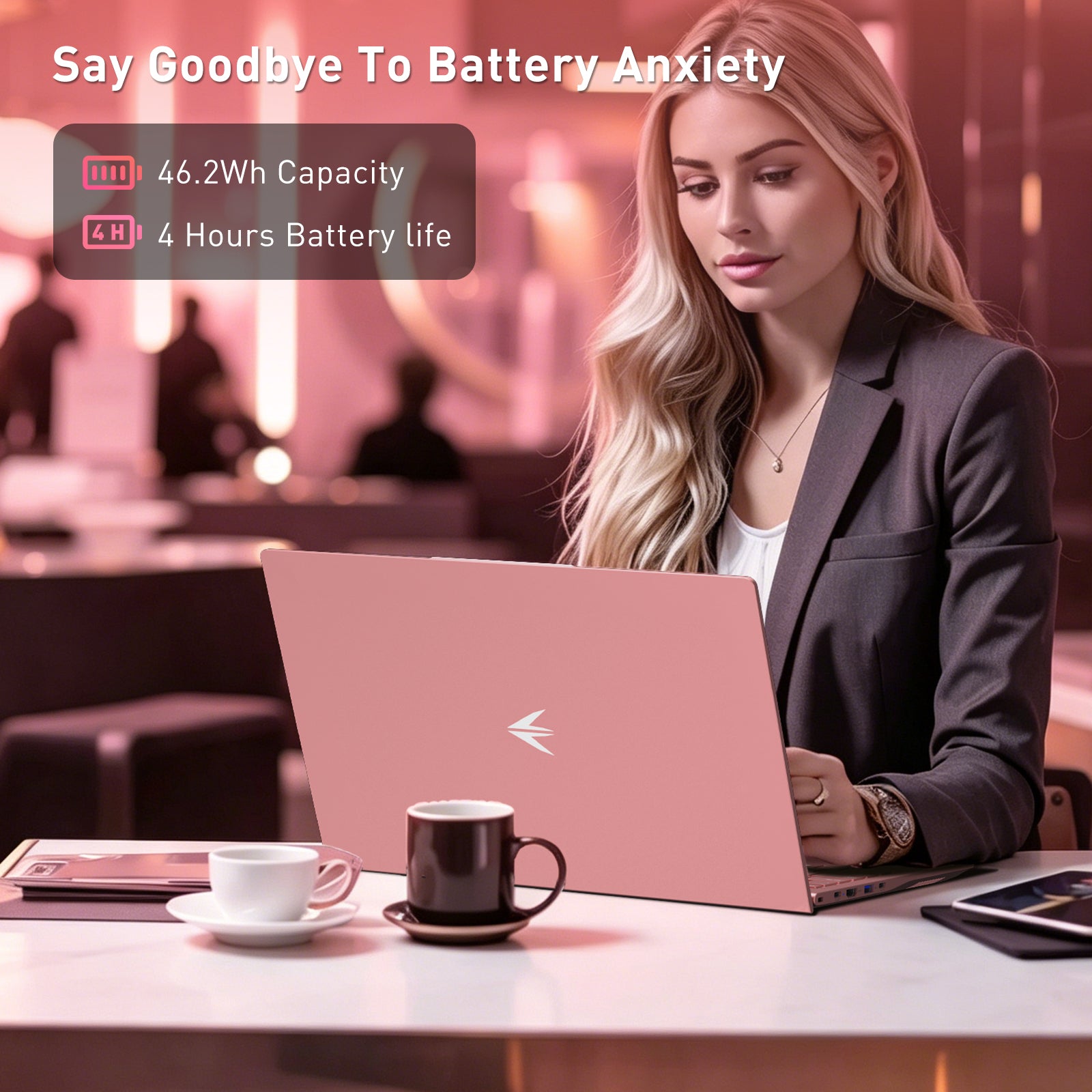 Auusda 2026 15.6" Pink Laptop, R3 3250C up to 3.5GHz, Win11 Compatible WiFi 6, Backlit Keyboard + Fingerprint, Dual Full-Featured Type-C, 6000mAh, Portable Laptop for Work, 16GB RAM 512GB SSD